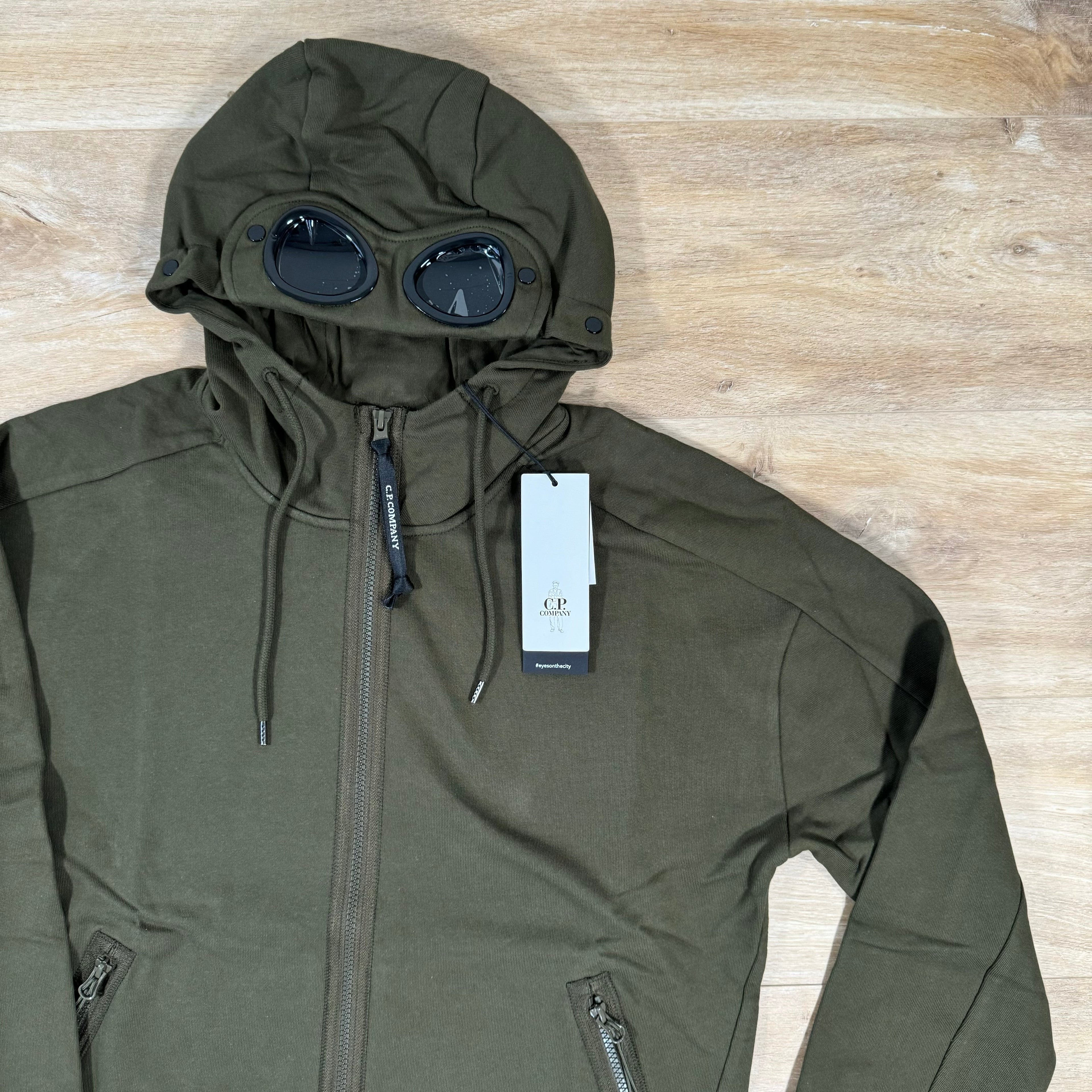 CP Company Diagonal Raised Fleece Goggle Hoodie in Ivy Green