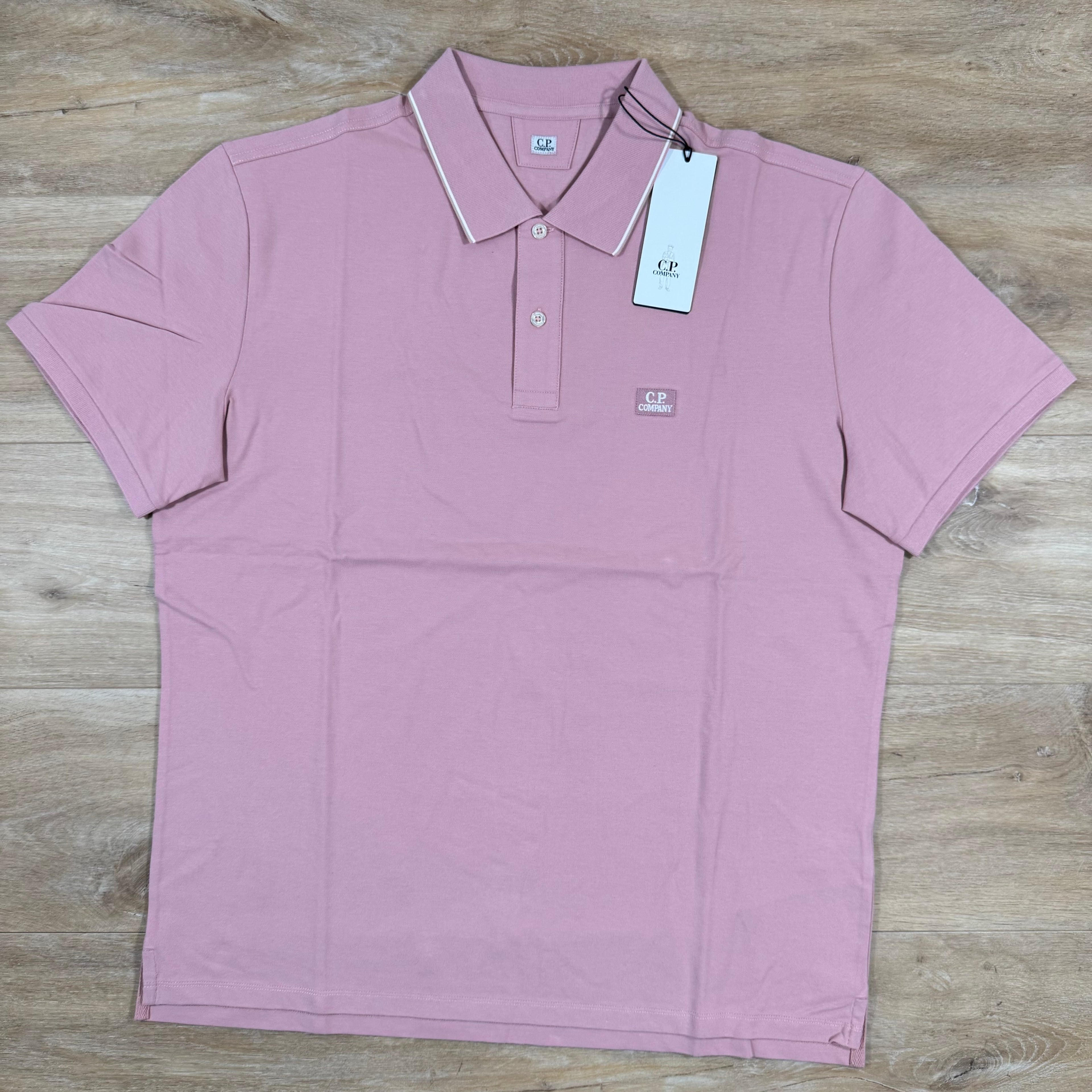 CP Company Stretch Piquet Striped Collar Polo Shirt in Misty Rose - Pink
