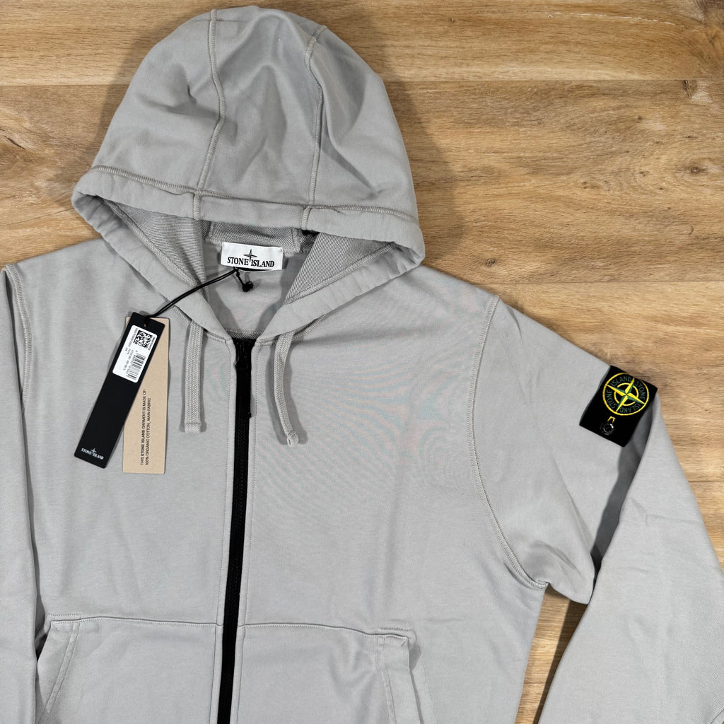 Stone Island Organic Cotton Fleece Zip Hoodie in Pearl Grey