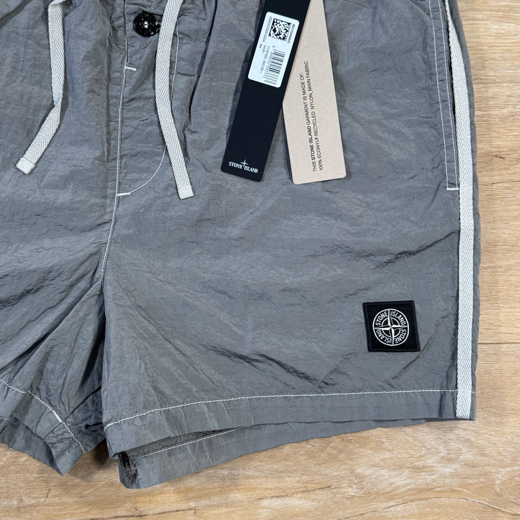 Stone Island Nylon Metal Button Swim Shorts in Pearl Grey