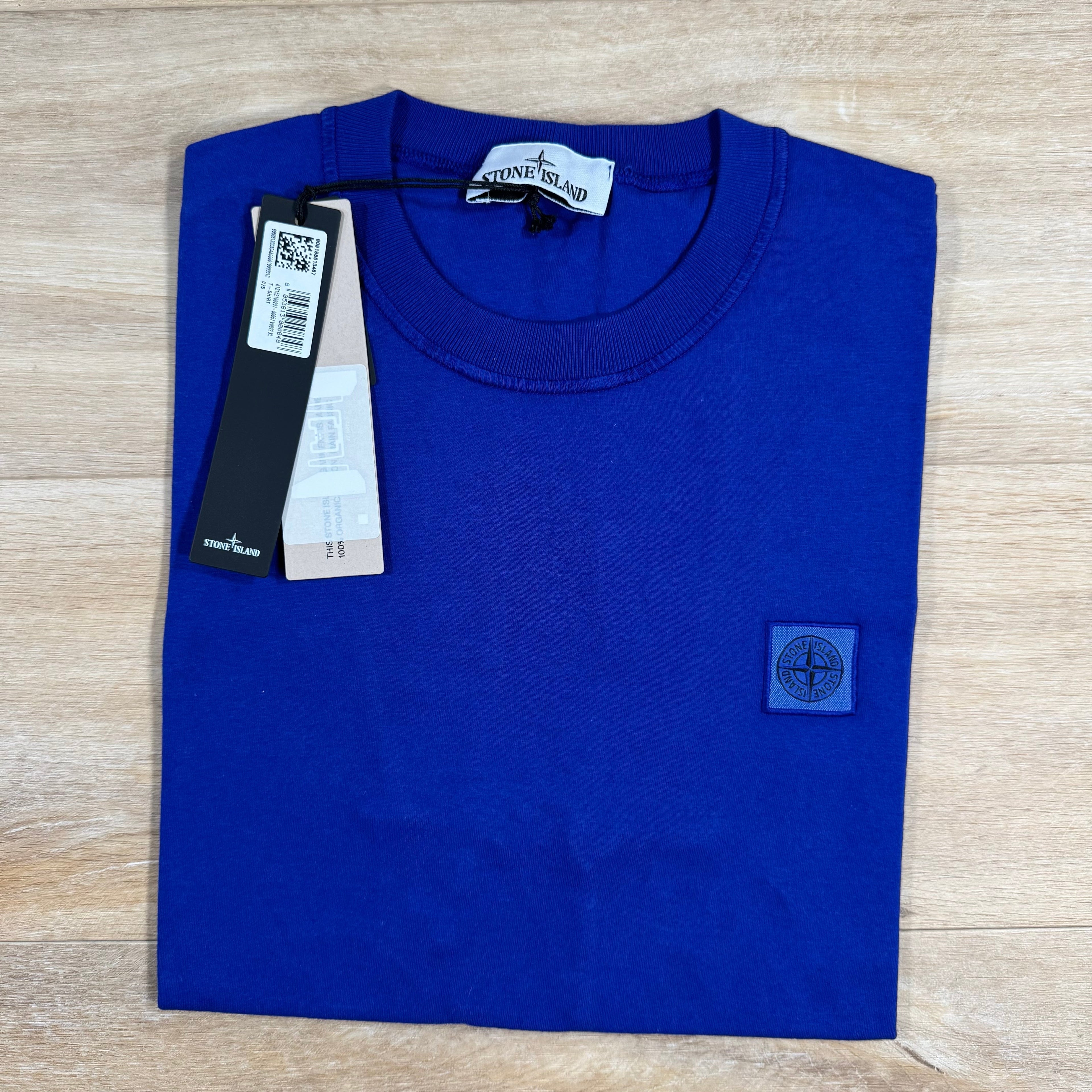 Stone Island Organic Cotton Patch Logo T-Shirt in Bright Blue