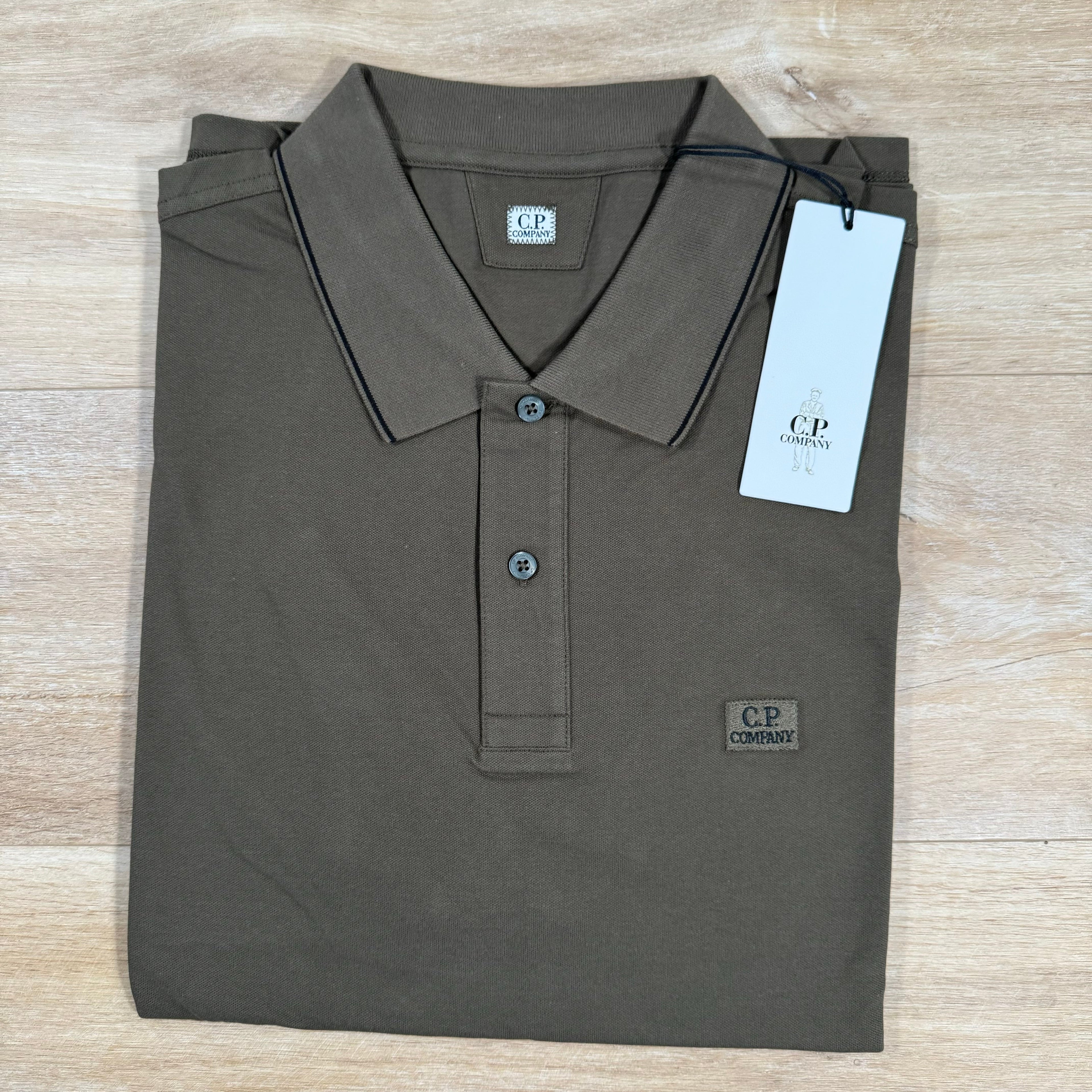 CP Company Stretch Piquet Striped Collar Polo Shirt in Ivy Green