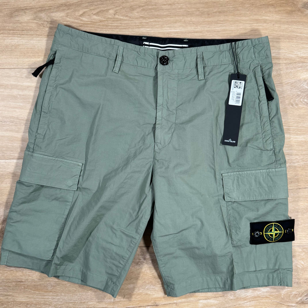 Stone Island Stretch Tela Cargo Bermuda Shorts in Sage Green