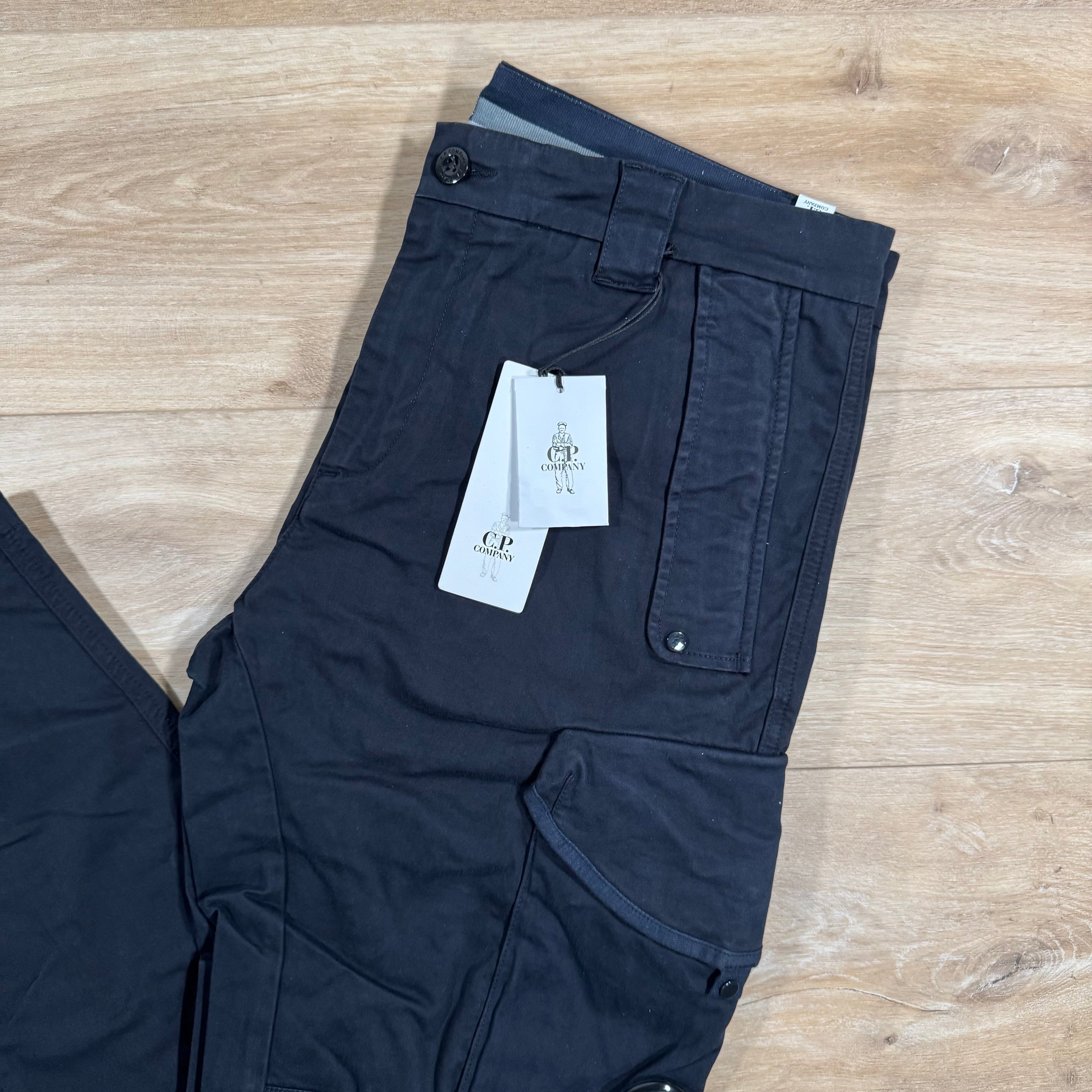 CP Company Stretch Sateen Utility Cargo Lens Pants in Navy