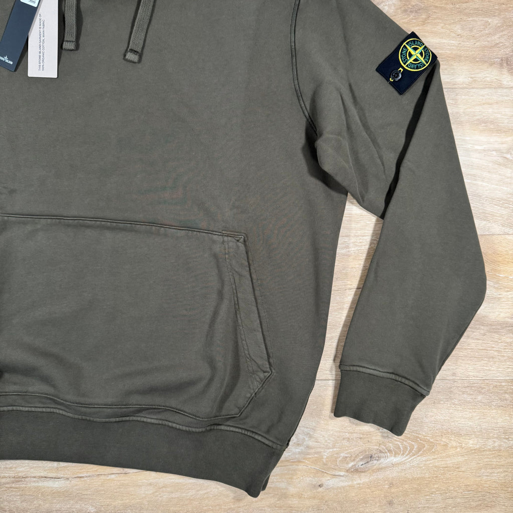 Stone Island Organic Cotton Fleece Pullover Hoodie in Military Green