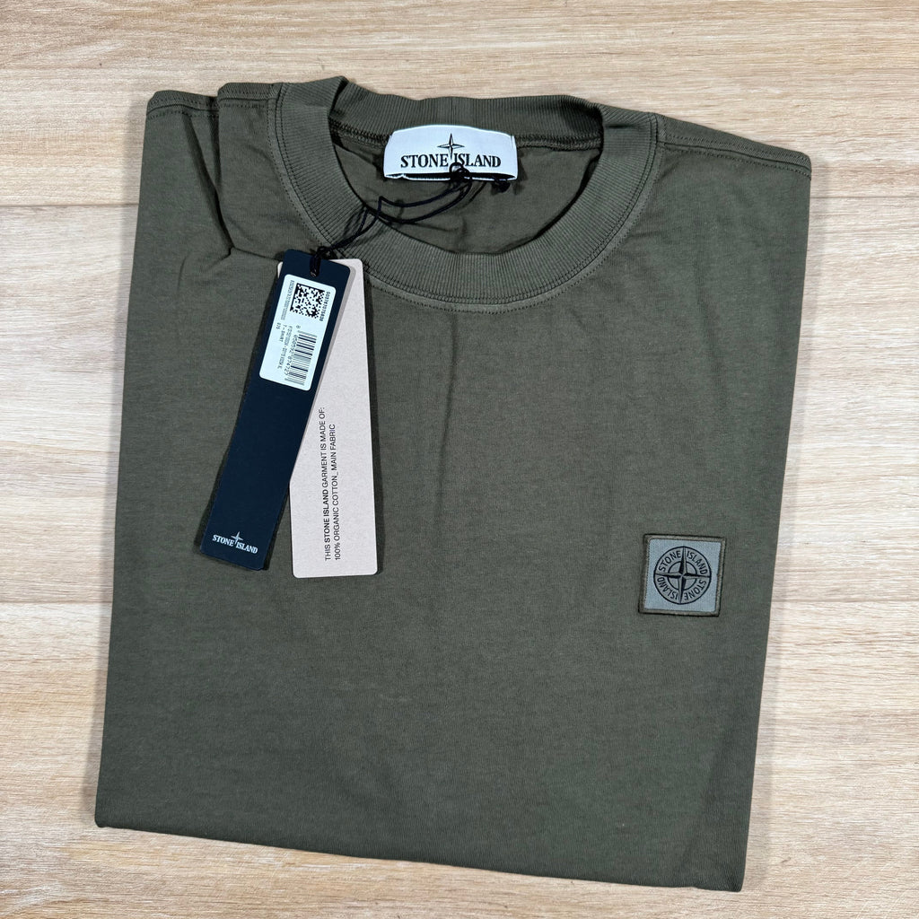 Stone Island Combed Organic Cotton Patch Logo T-Shirt in Military Green