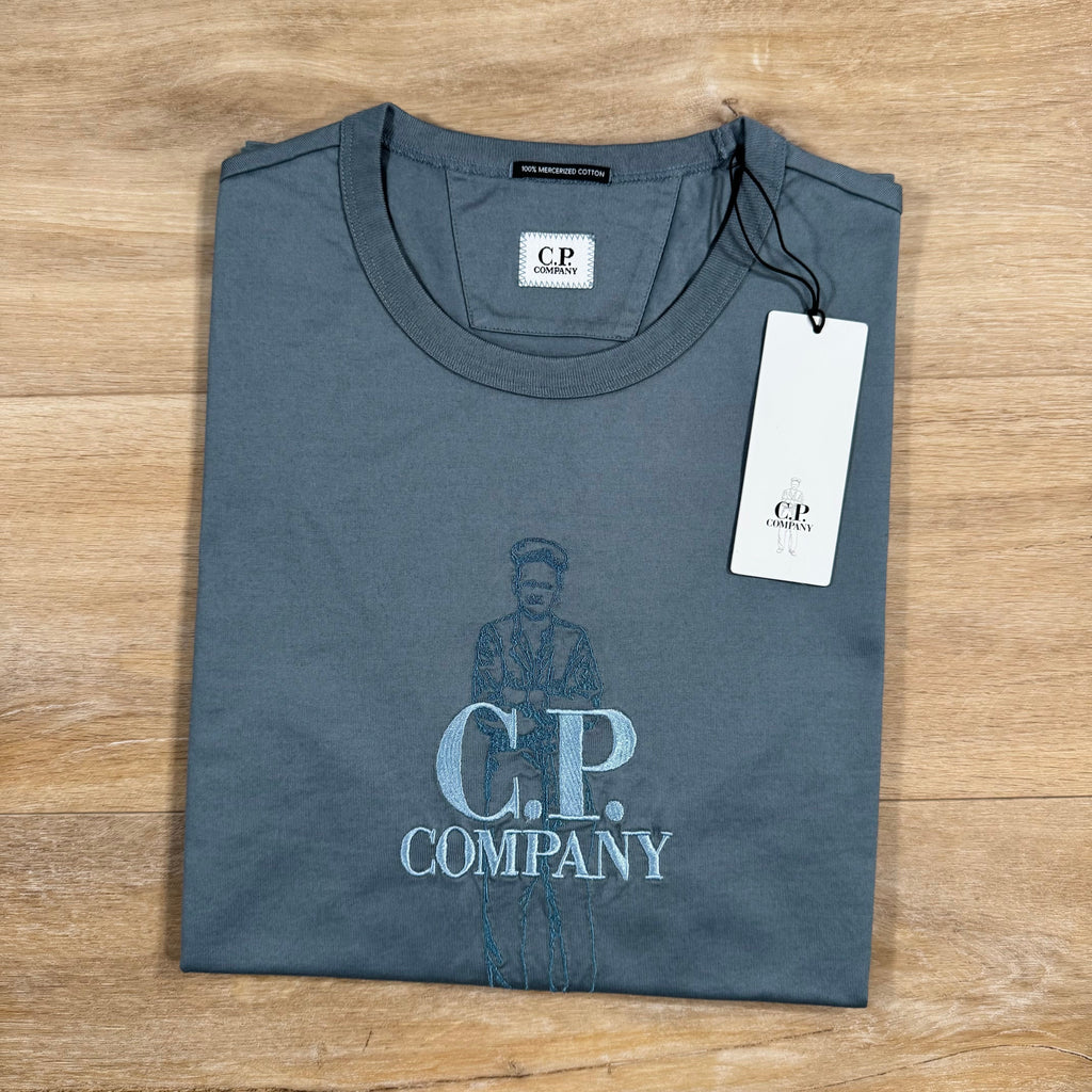 CP Company 30/2 Mercerized Jersey Twisted British Sailor T-Shirt in Stormy Weather - Blue