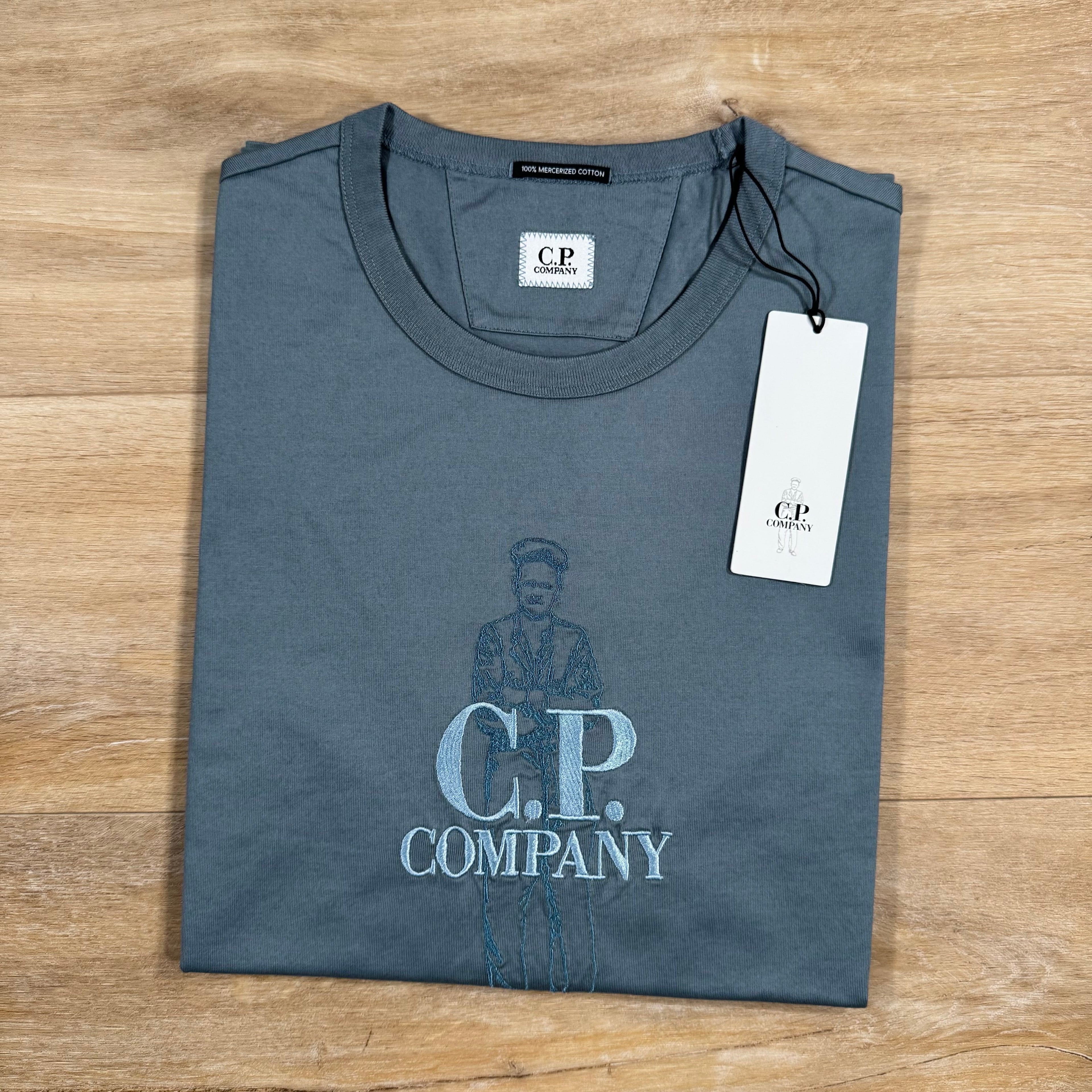 CP Company 30/2 Mercerized Jersey Twisted British Sailor T-Shirt in Stormy Weather - Blue