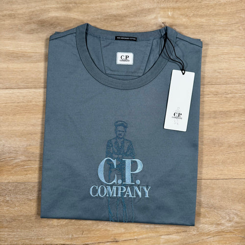CP Company 30/2 Mercerized Jersey Twisted British Sailor T-Shirt in Stormy Weather - Blue