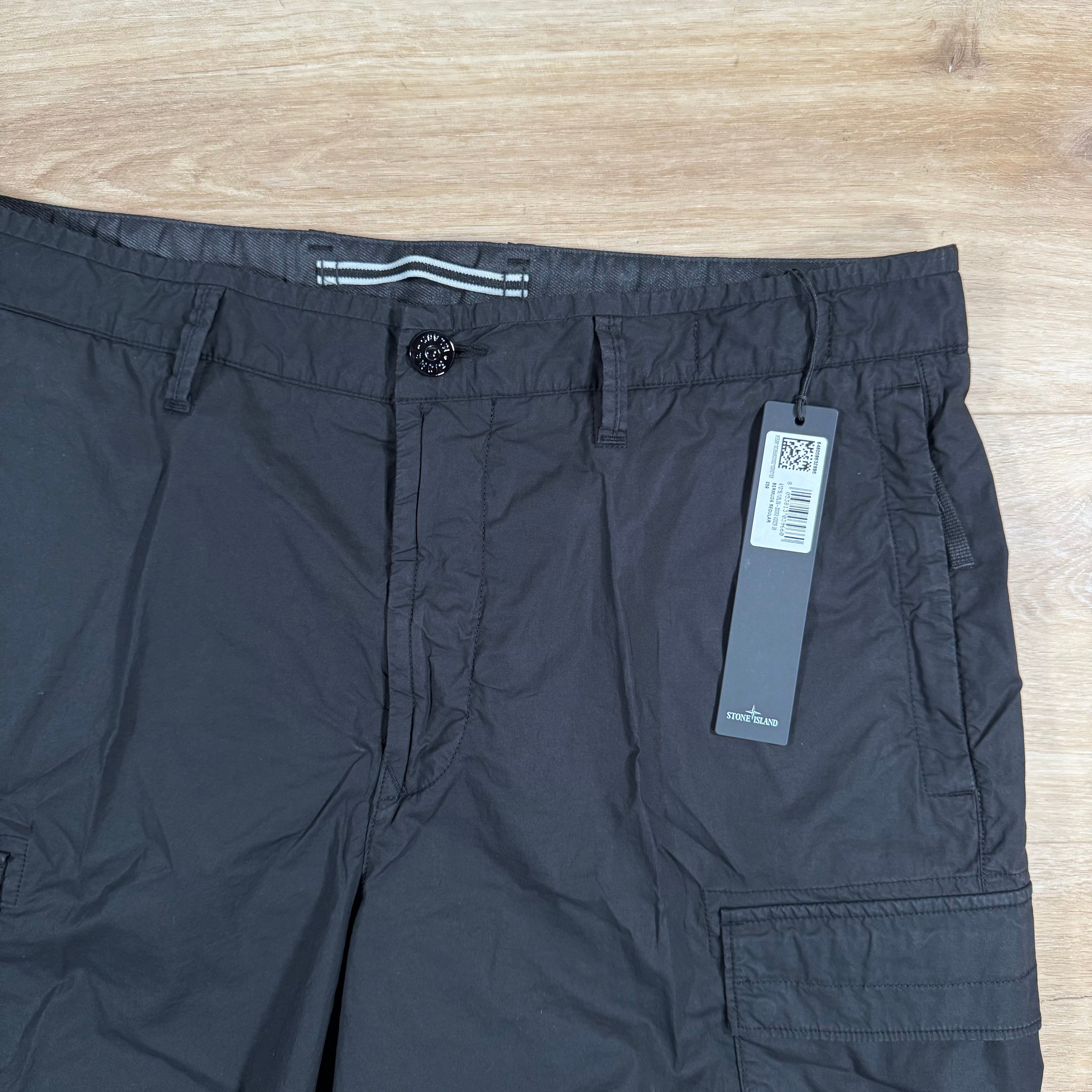 Stone Island Stretch Tela Cargo Bermuda Shorts in Black
