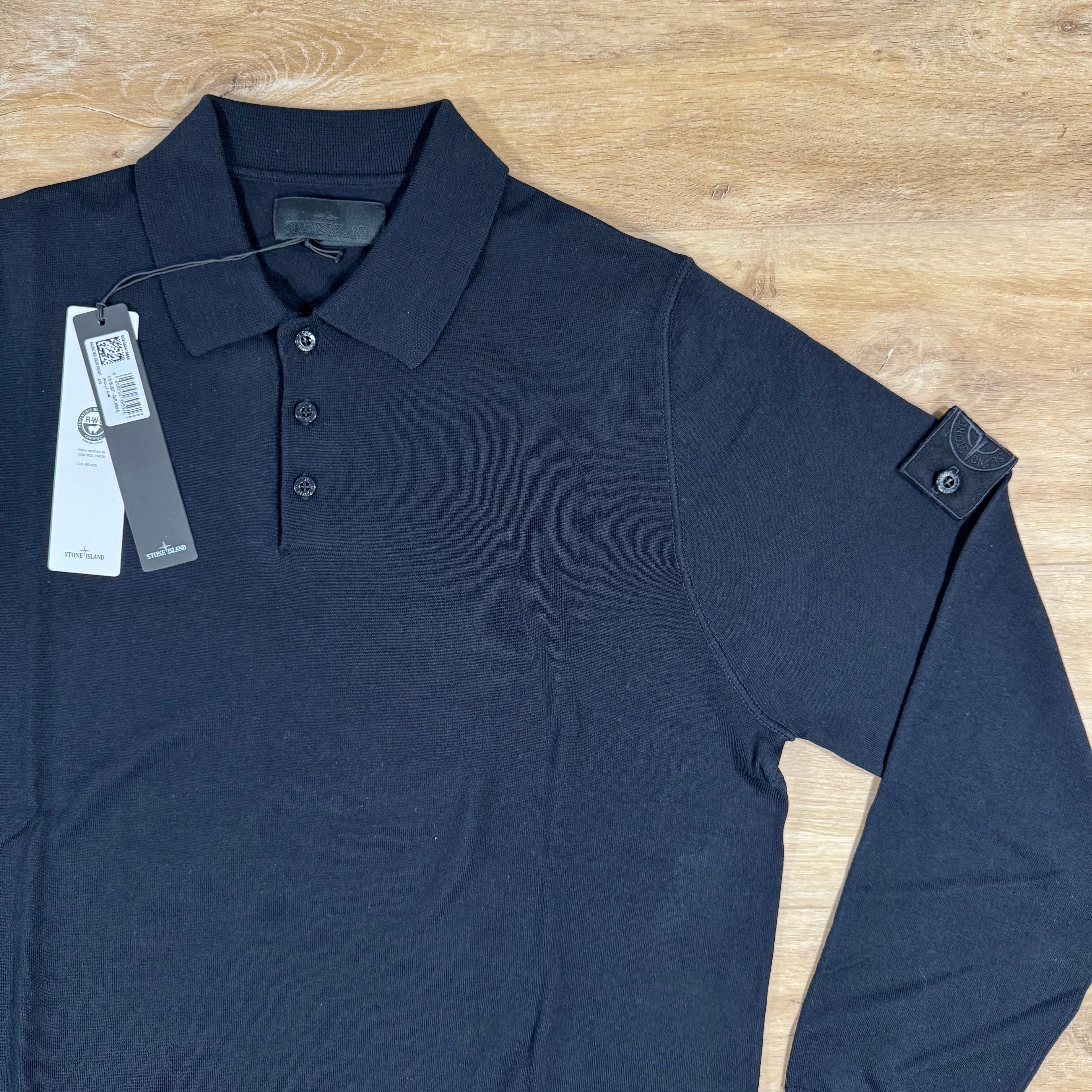 Stone Island Light Pure Wool Long-Sleeved Ghost Polo Shirt in Navy