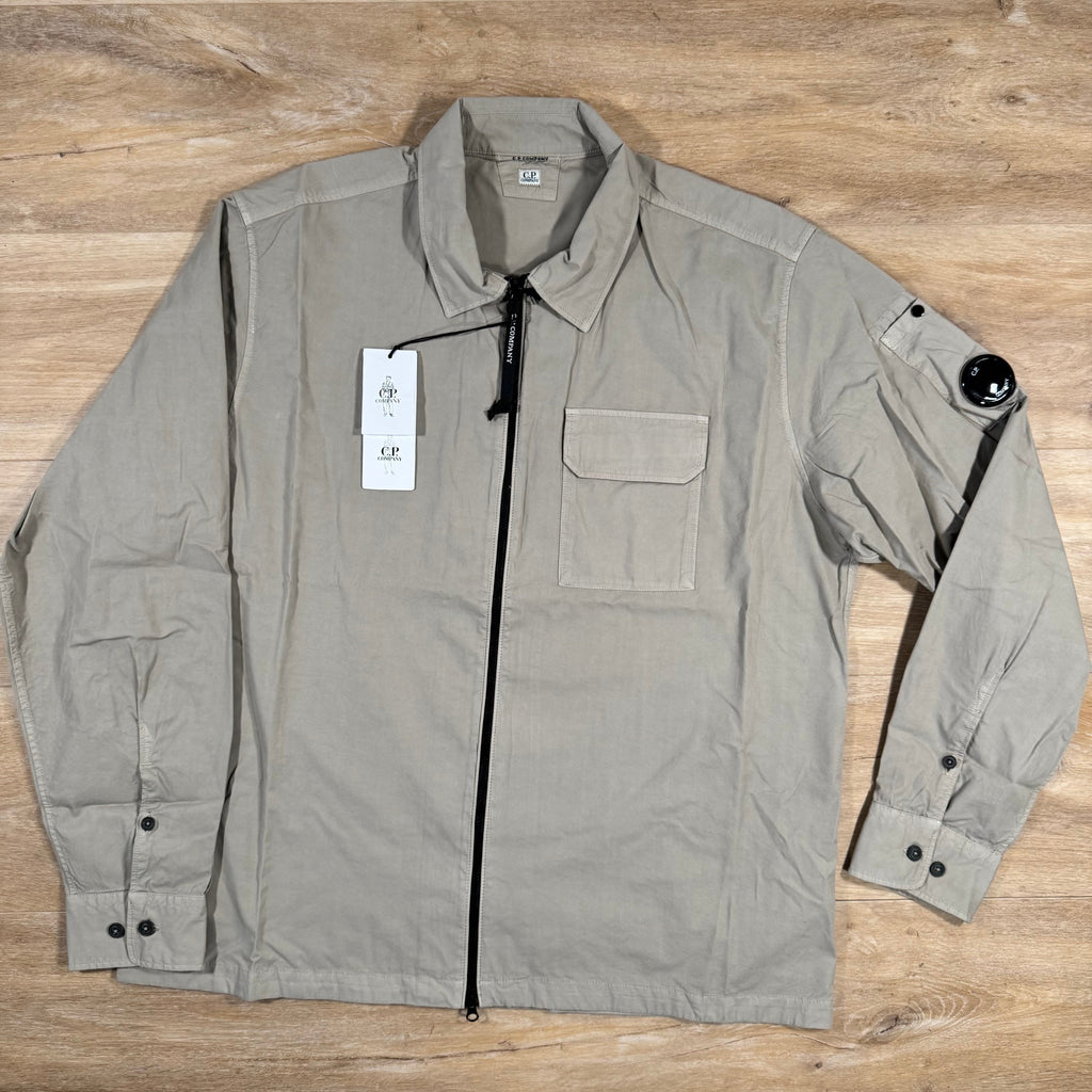 CP Company Organic Gabardine Lens Overshirt in Vintage Khaki