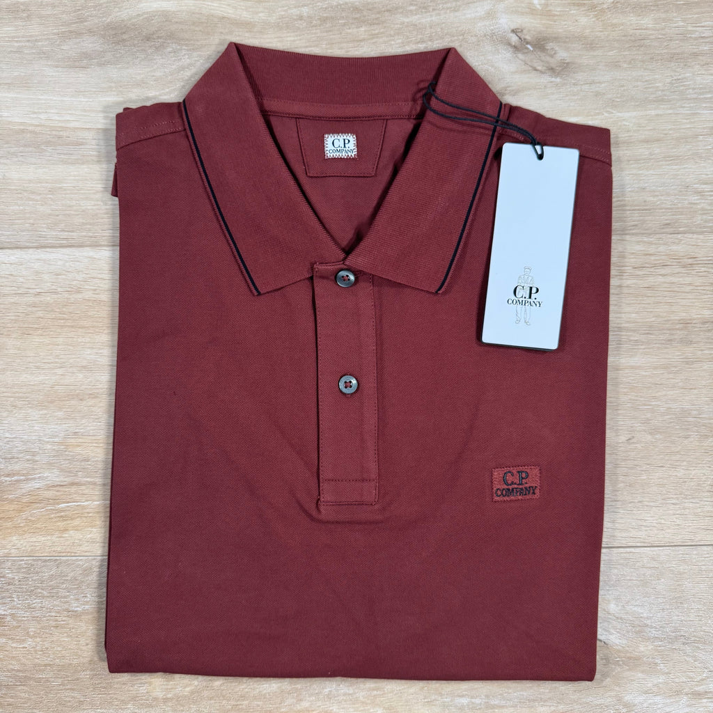 CP Company Stretch Piquet Striped Collar Polo Shirt in Sable - Brown