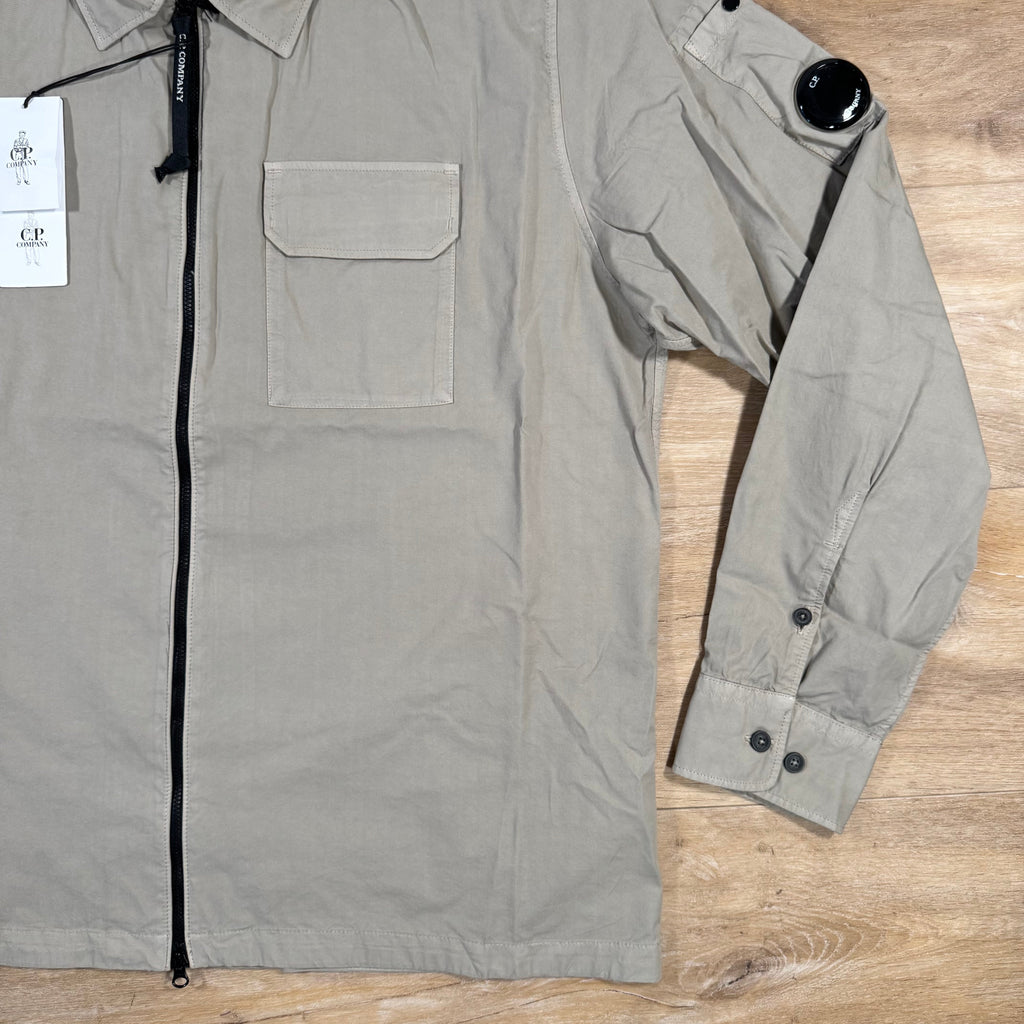 CP Company Organic Gabardine Lens Overshirt in Vintage Khaki