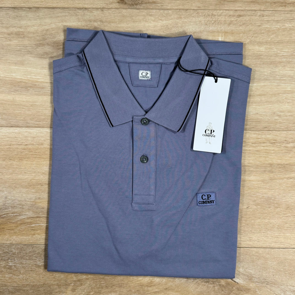 CP Company Stretch Piquet Striped Collar Polo Shirt in Lavender Violet