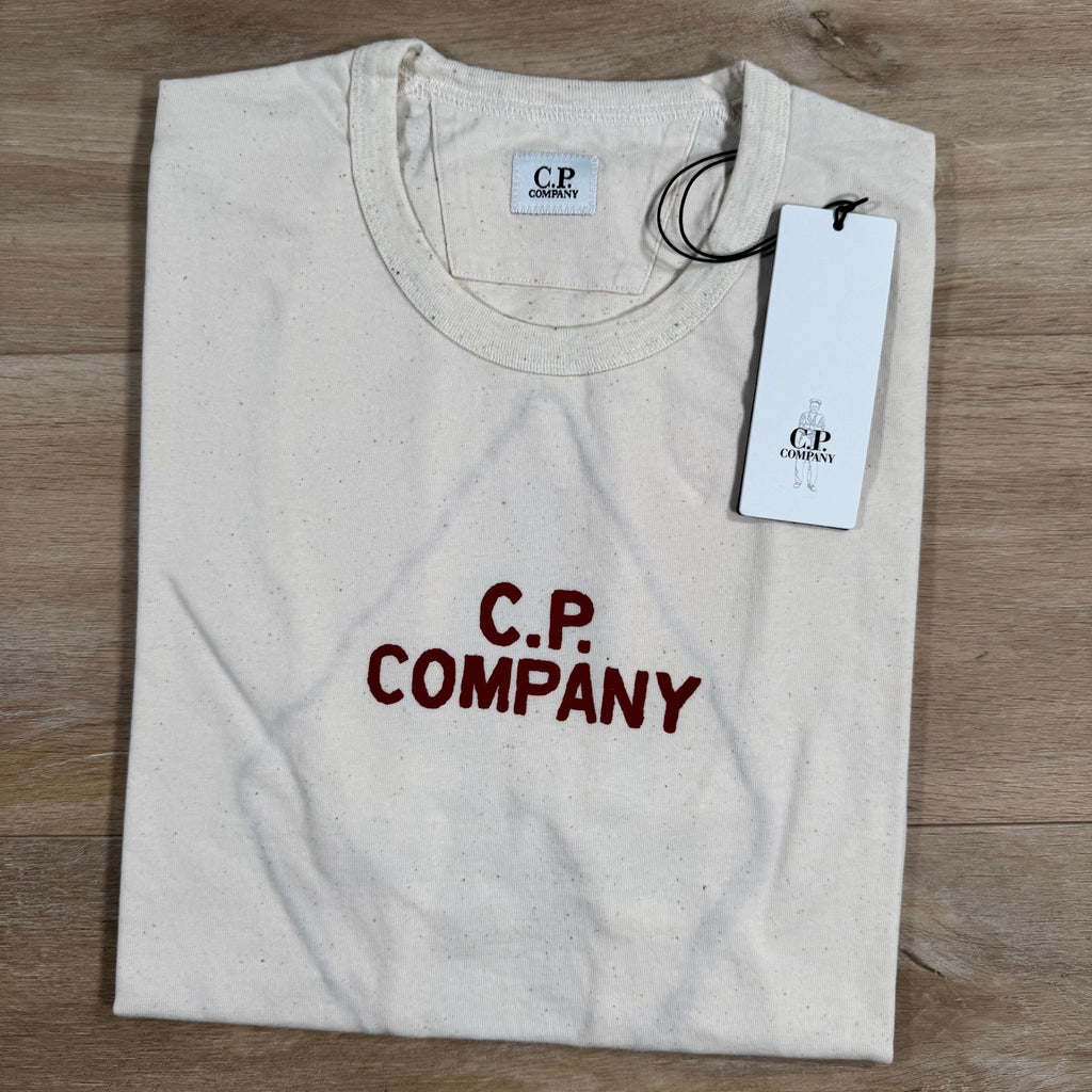 CP Company Natural Jersey Logo T-Shirt in Pistachio Shell - Beige