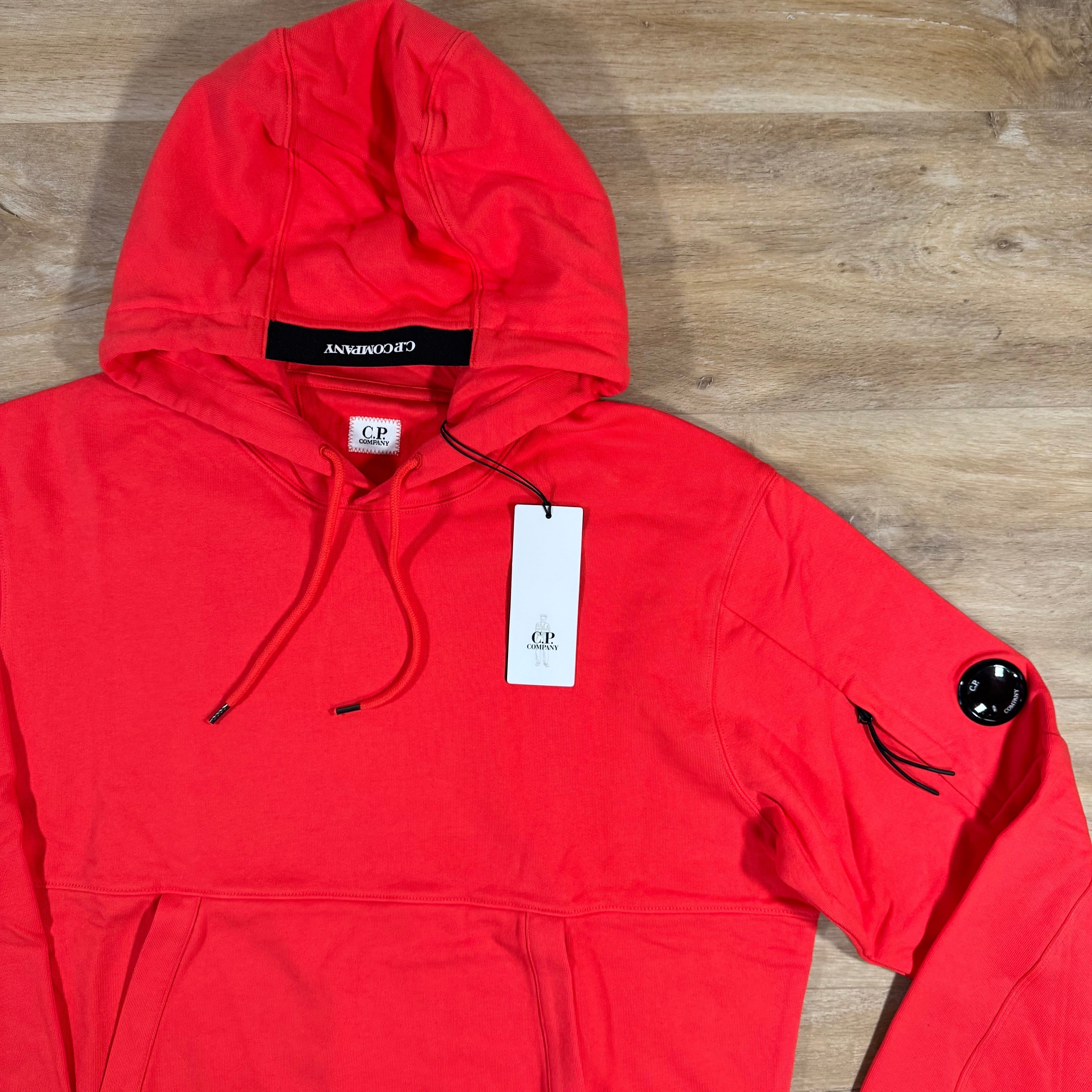 CP Company Diagonal Raised Fleece Lens Hoodie in Poinciana Orange