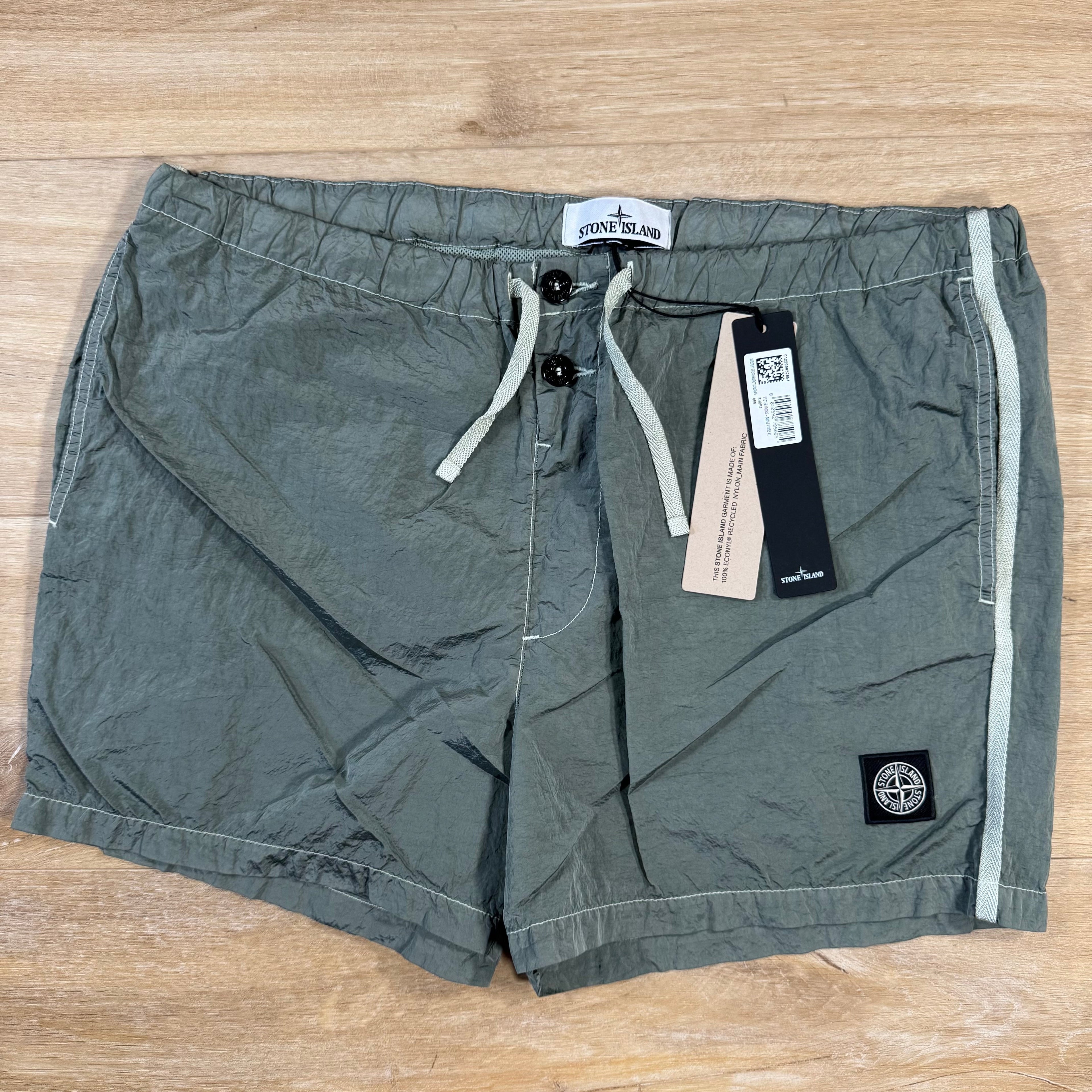 Stone Island Nylon Metal Button Swim Shorts in Sage Green