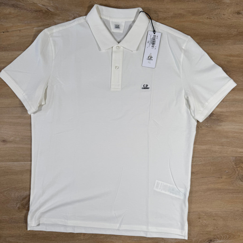 CP Company Stretch Piquet Logo Polo Shirt in Gauze White