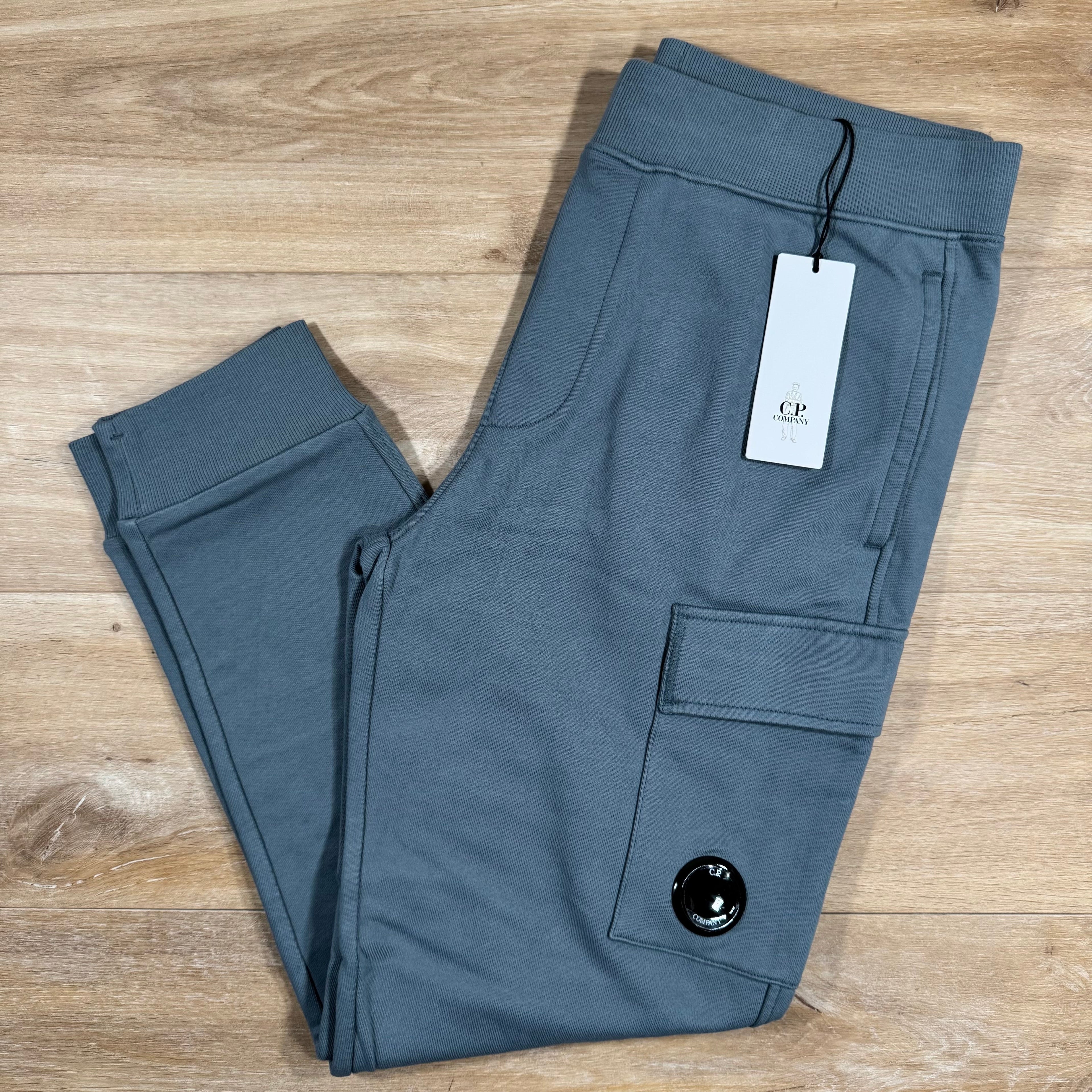 CP Company Diagonal Raised Fleece Lens Sweatpants in Stormy Weather - Blue
