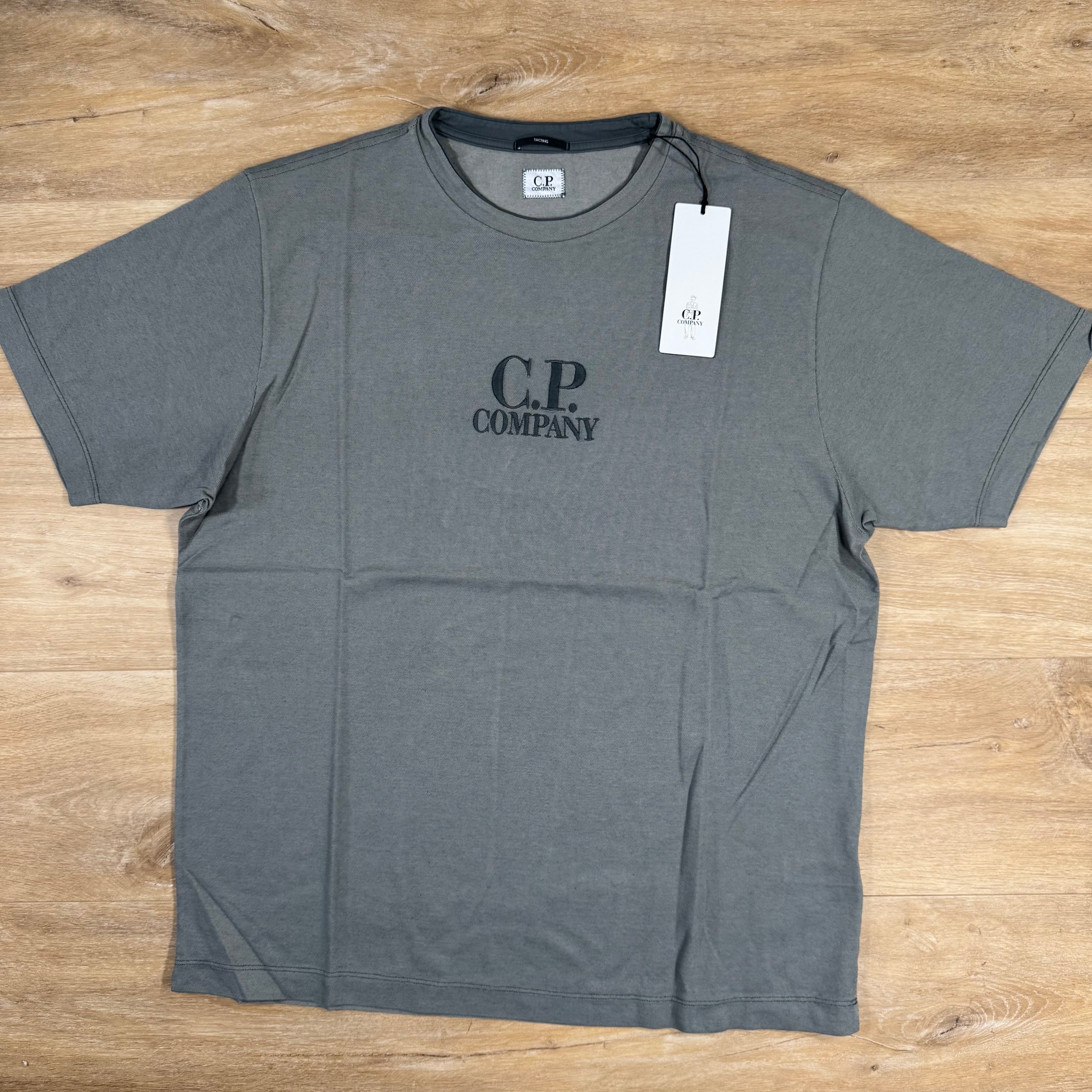 CP Company Tacting Piquet Embroidery T-Shirt in Smoked Pearl - Grey