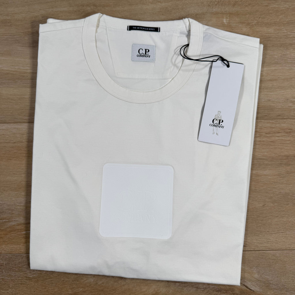 CP Company Metropolis Series Rubberized Logo T-Shirt in Gauze White