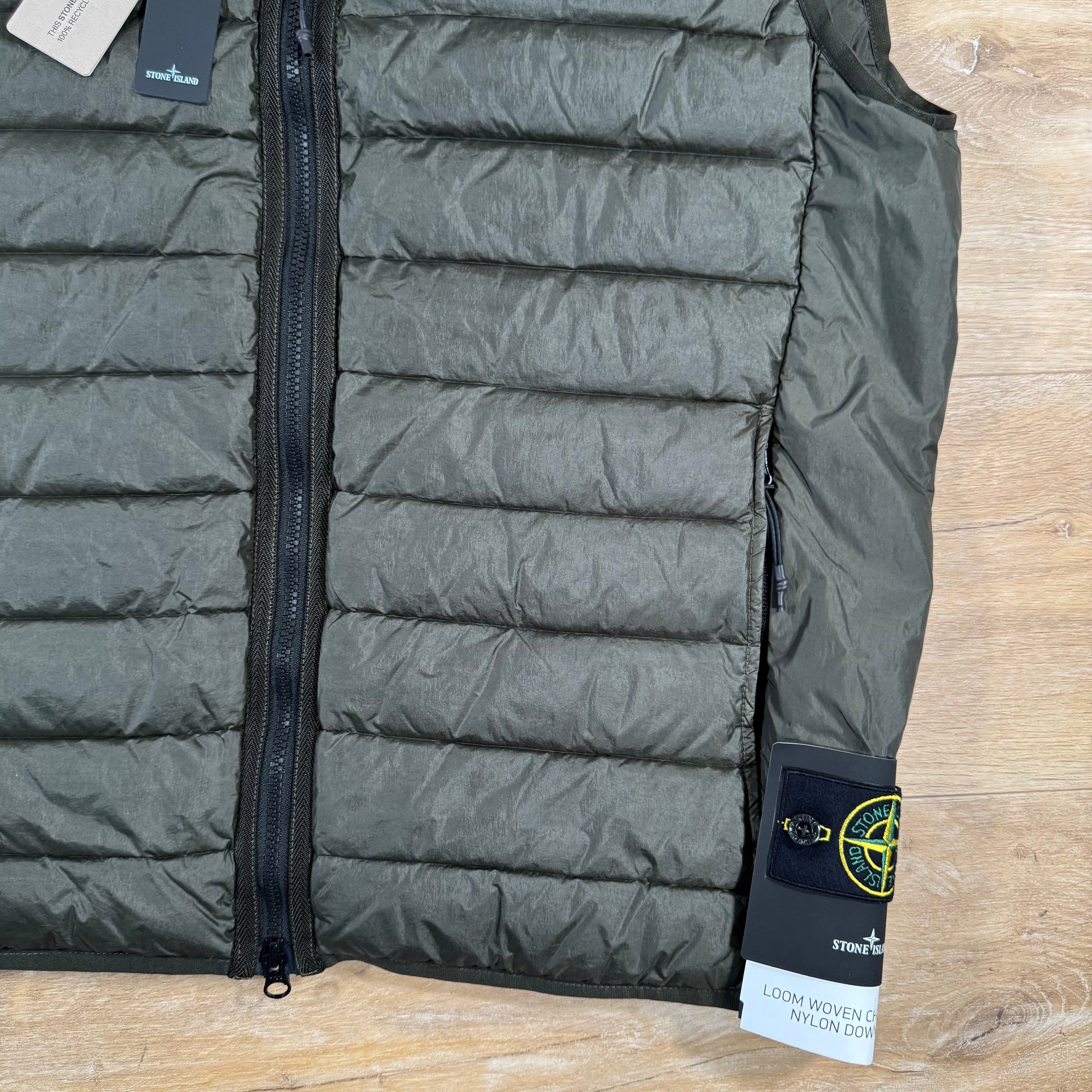 Stone Island Nylon Down-TC Vest in Military Green