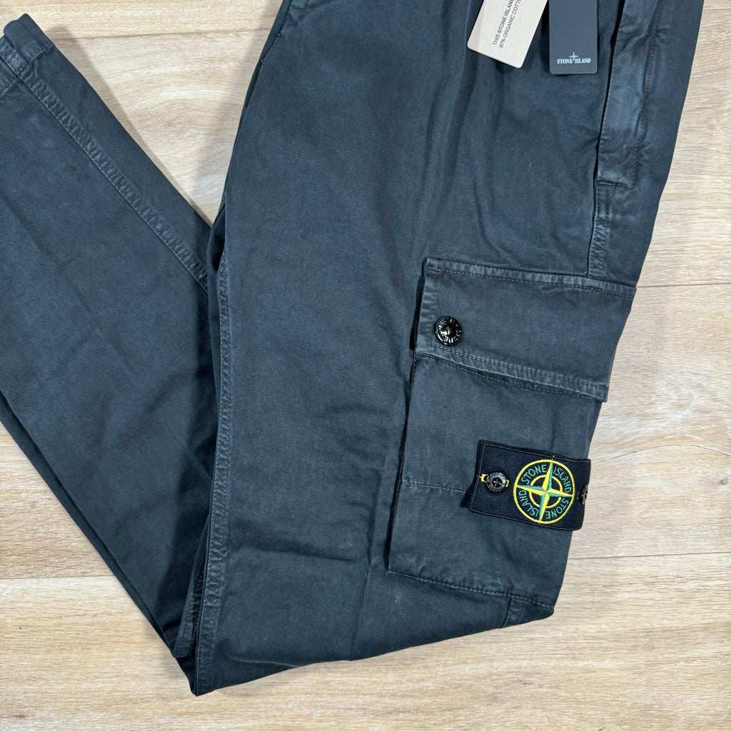 Stone Island Brushed Old Effect Cargo Trousers in Black