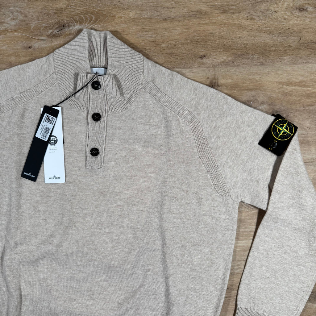 Stone Island Geelong Wool Half Button Jumper in Desert Melange