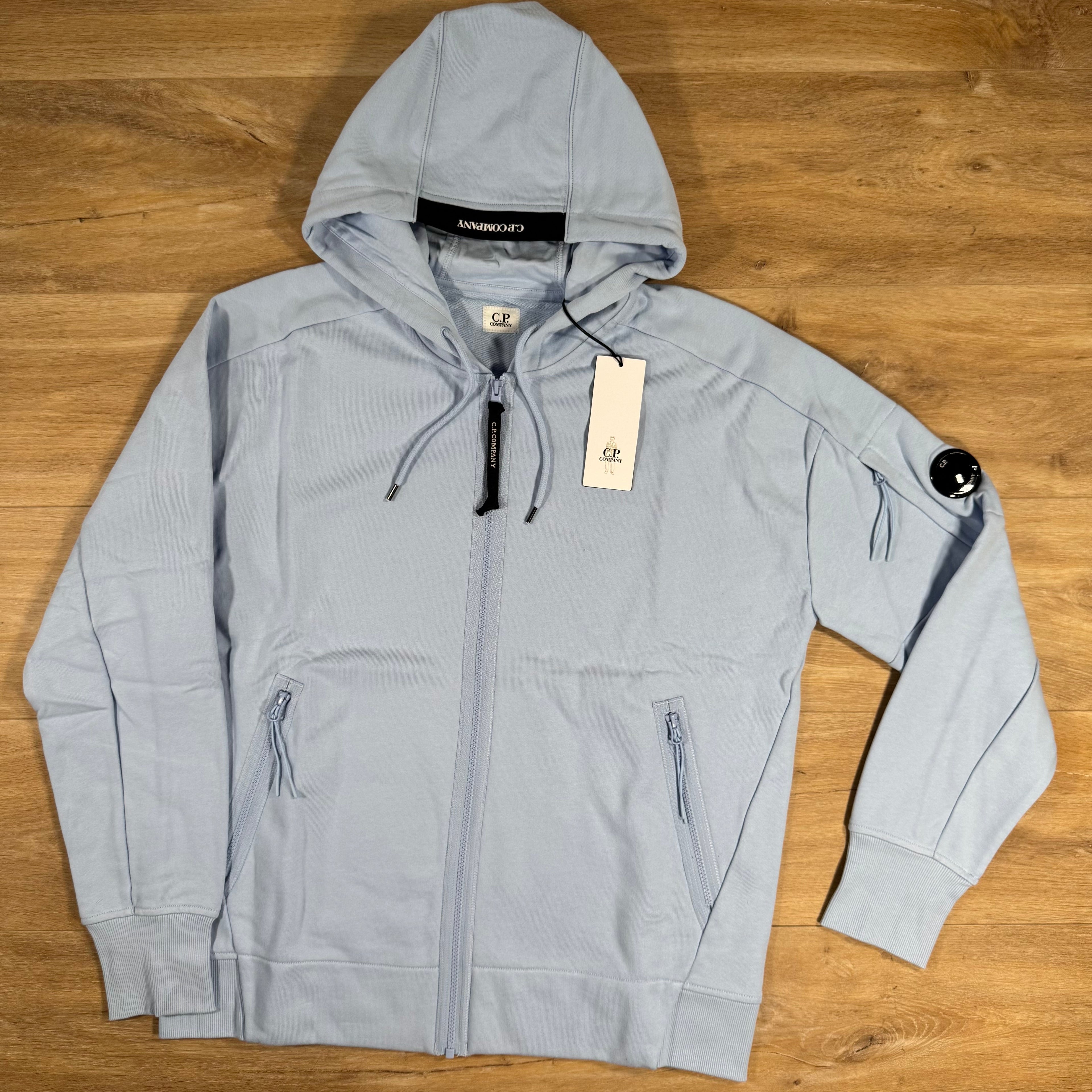 CP Company Diagonal Raised Zipped Lens Hoodie in Cerulean - Light Blue