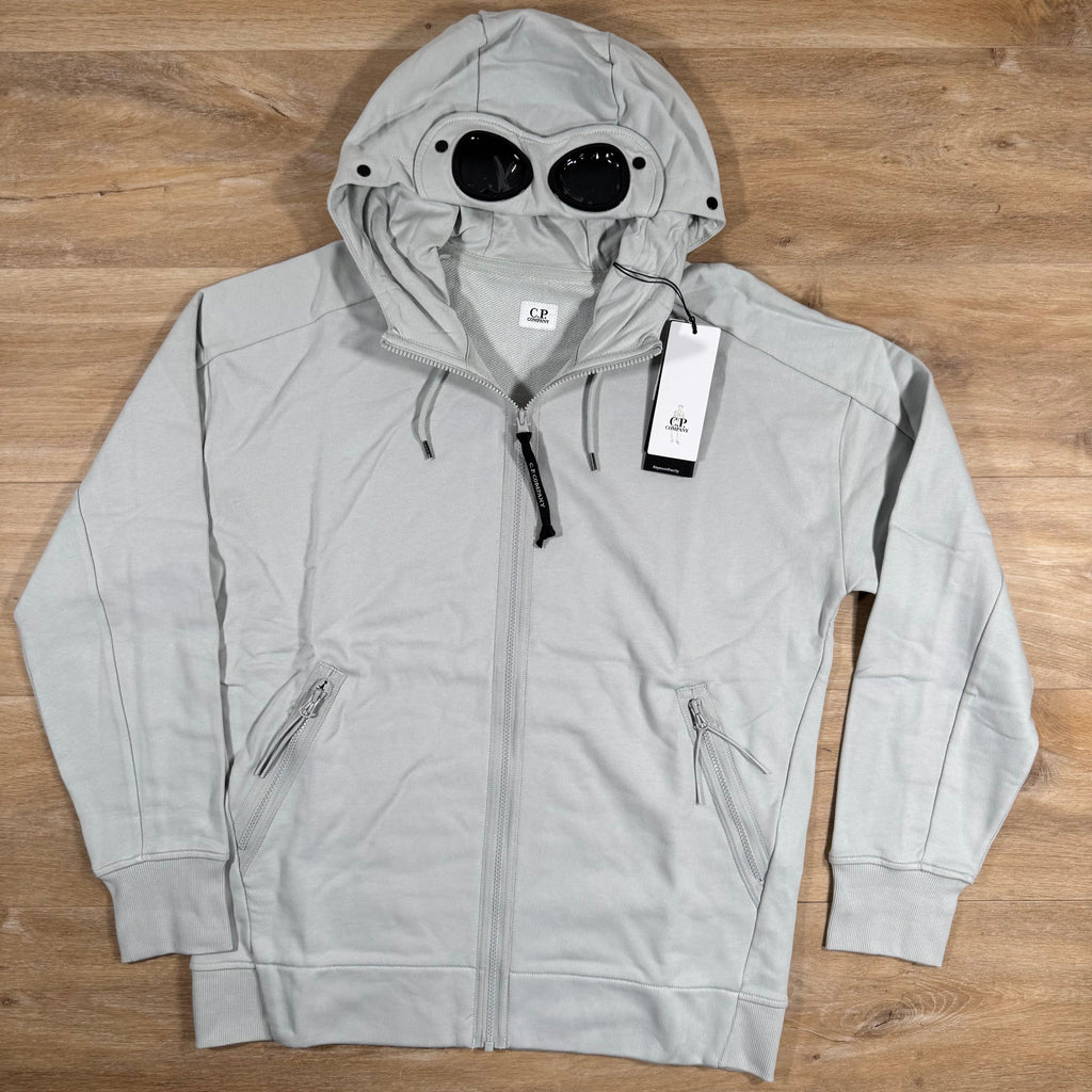 CP Company Diagonal Raised Fleece Goggle Hoodie in Blue Fox - Grey