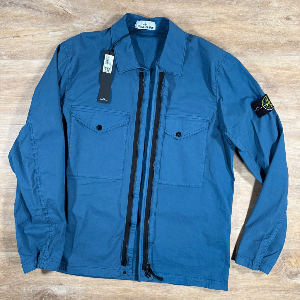 Stone Island Supima Twill Stretch-TC Overshirt in Avio Blue