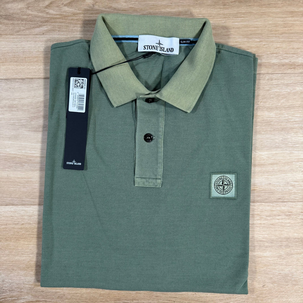 Stone Island Organic Cotton Overdye Polo Shirt in Sage Green