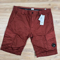 CP Company Stretch Sateen Lens Cargo Shorts in Sable - Brown