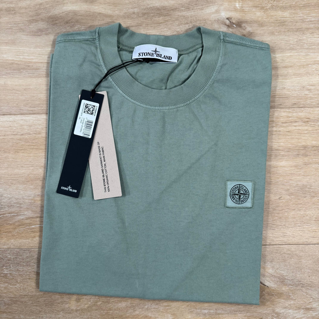Stone Island Combed Organic Cotton Patch Logo T-Shirt in Sage Green