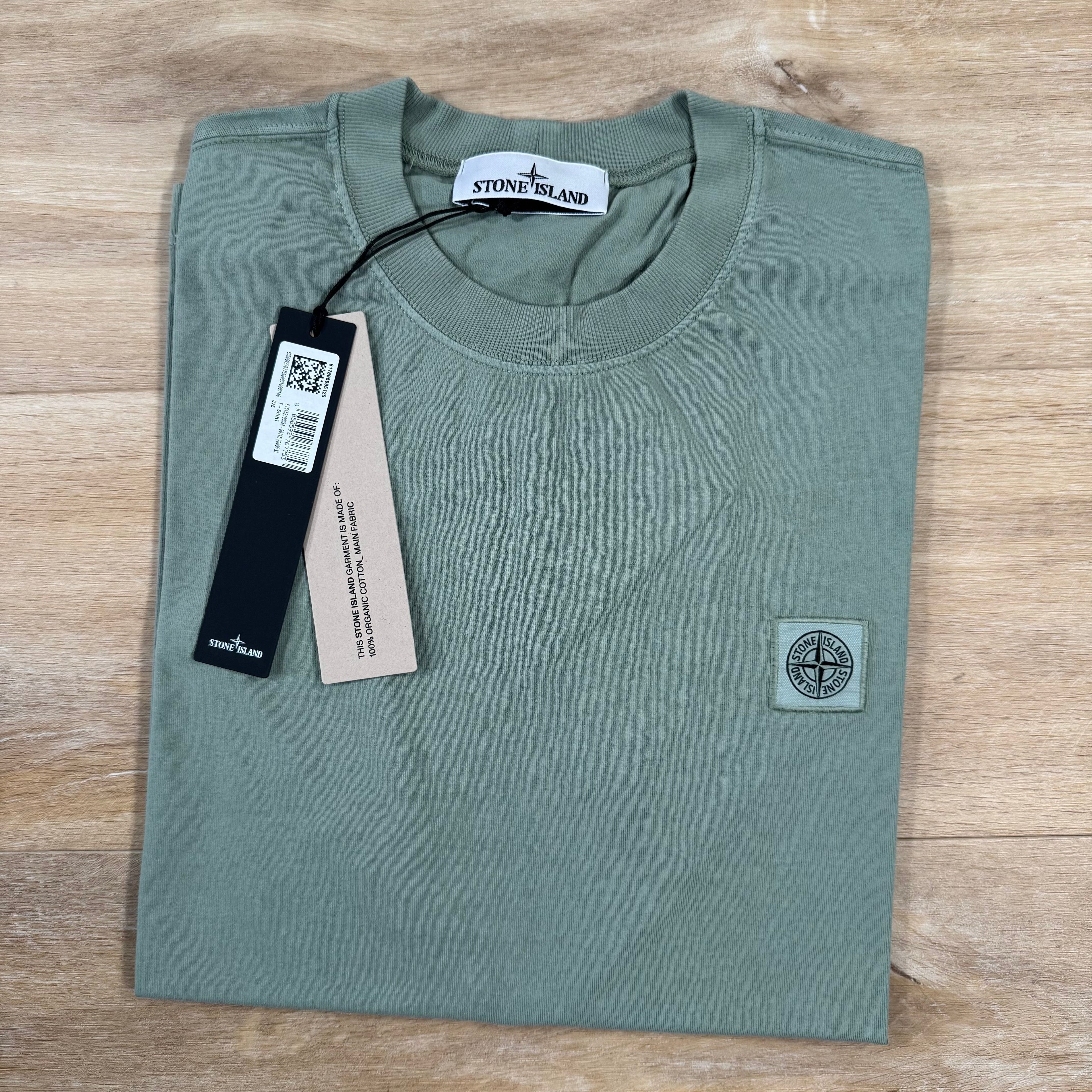 Stone Island Combed Organic Cotton Patch Logo T-Shirt in Sage Green
