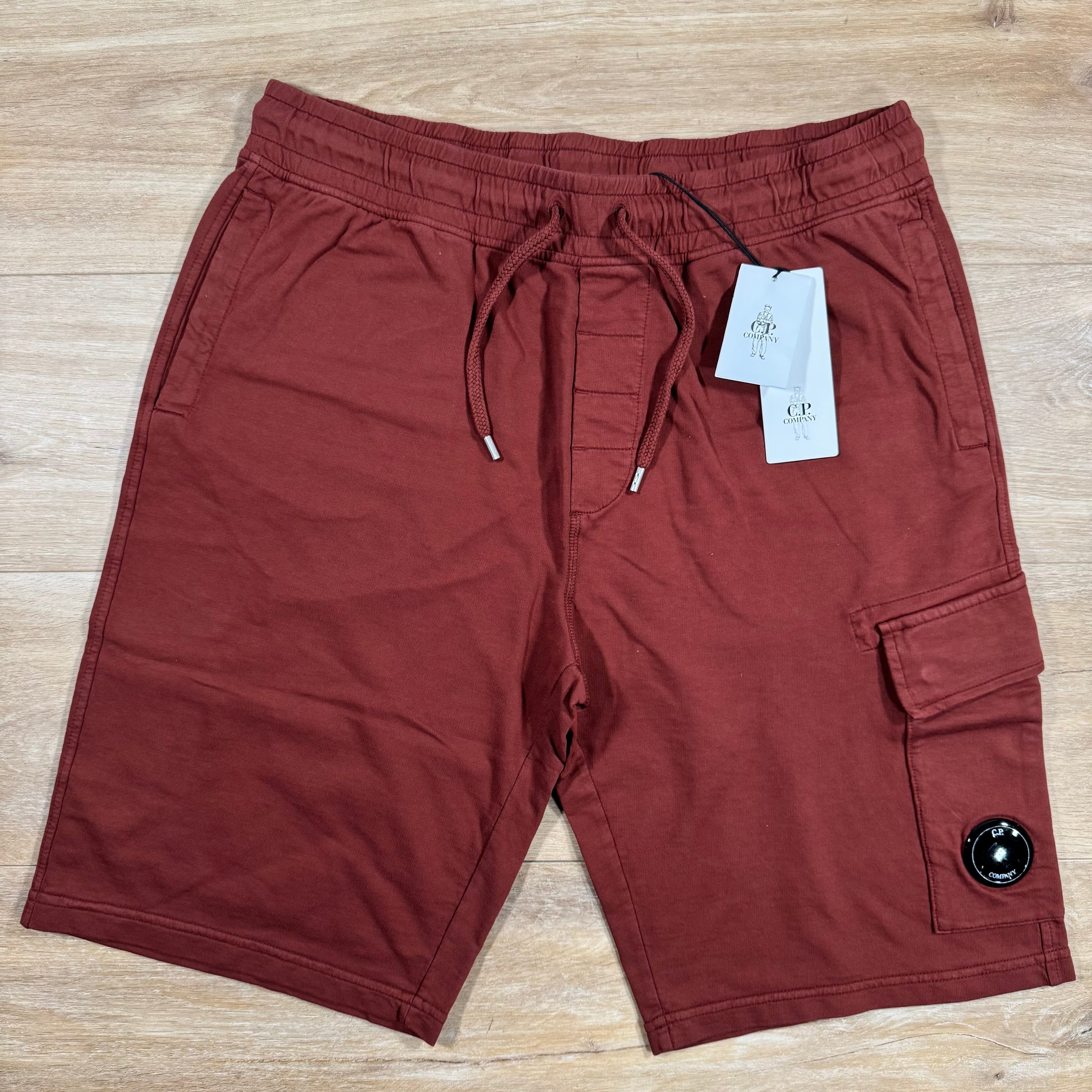 CP Company Light Fleece Cargo Lens Shorts in Sable - Brown