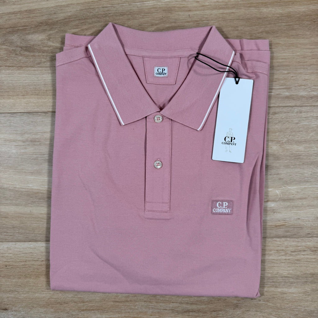CP Company Stretch Piquet Striped Collar Polo Shirt in Misty Rose - Pink