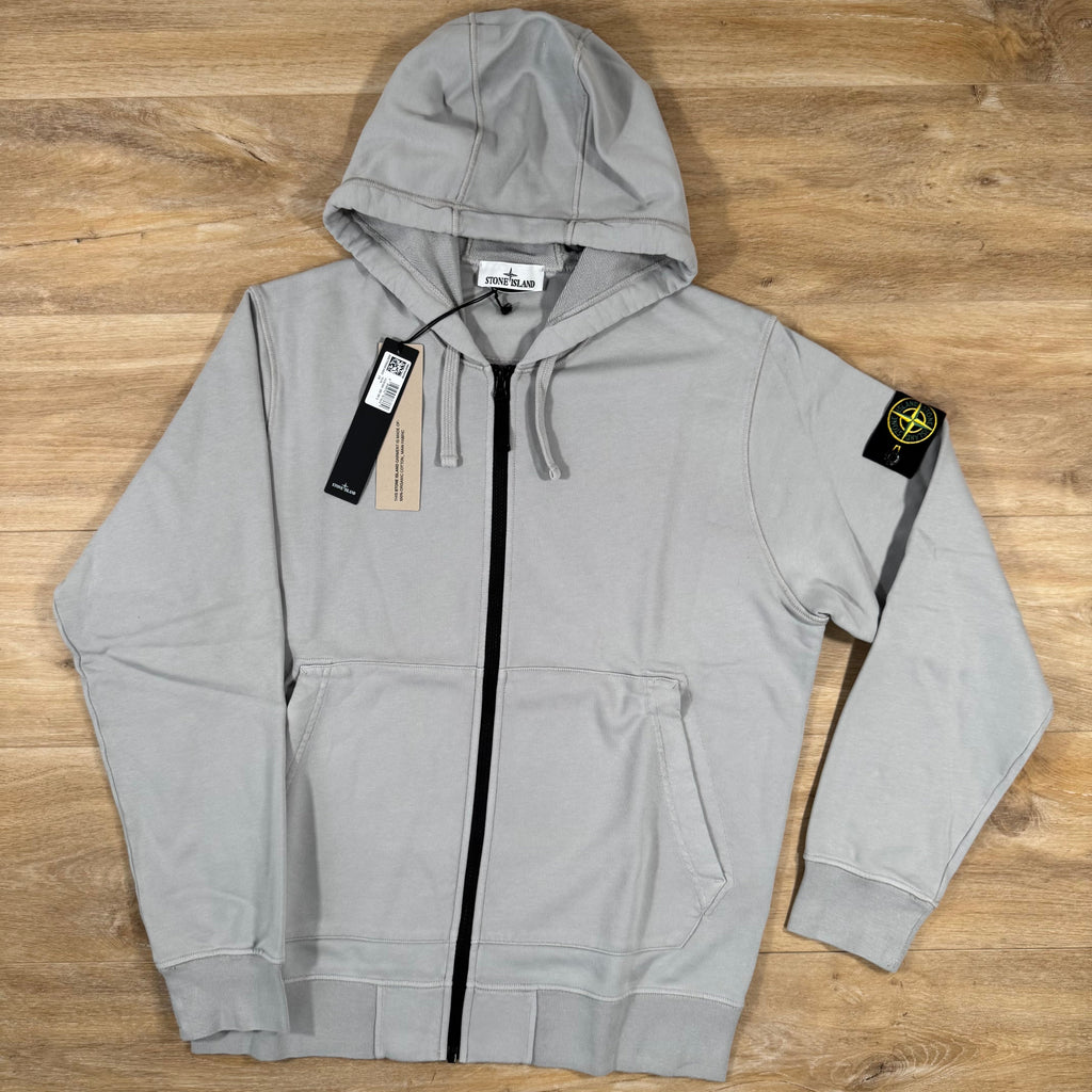 Stone Island Organic Cotton Fleece Zip Hoodie in Pearl Grey