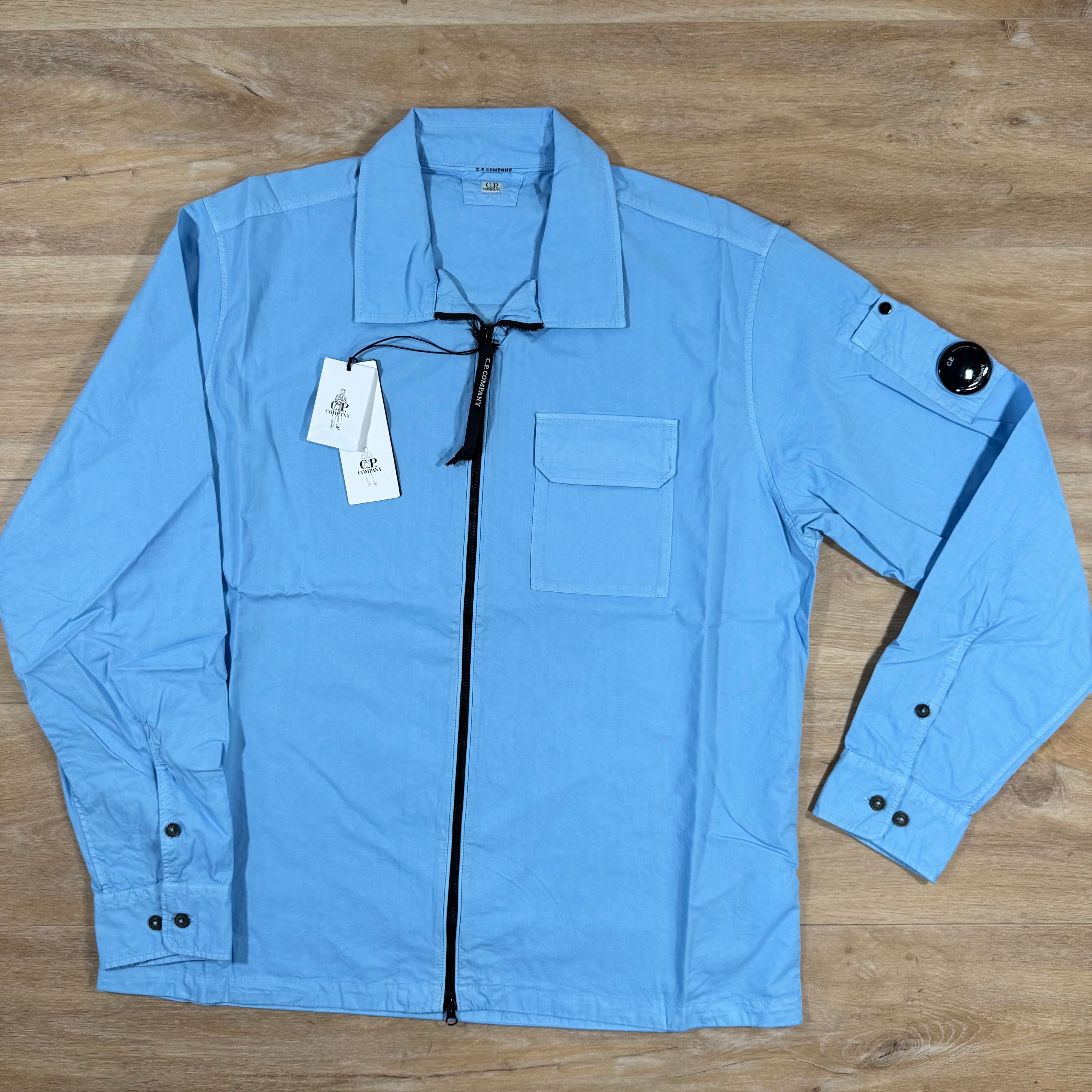 CP Company Organic Gabardine Lens Overshirt in Cerulean - Light Blue