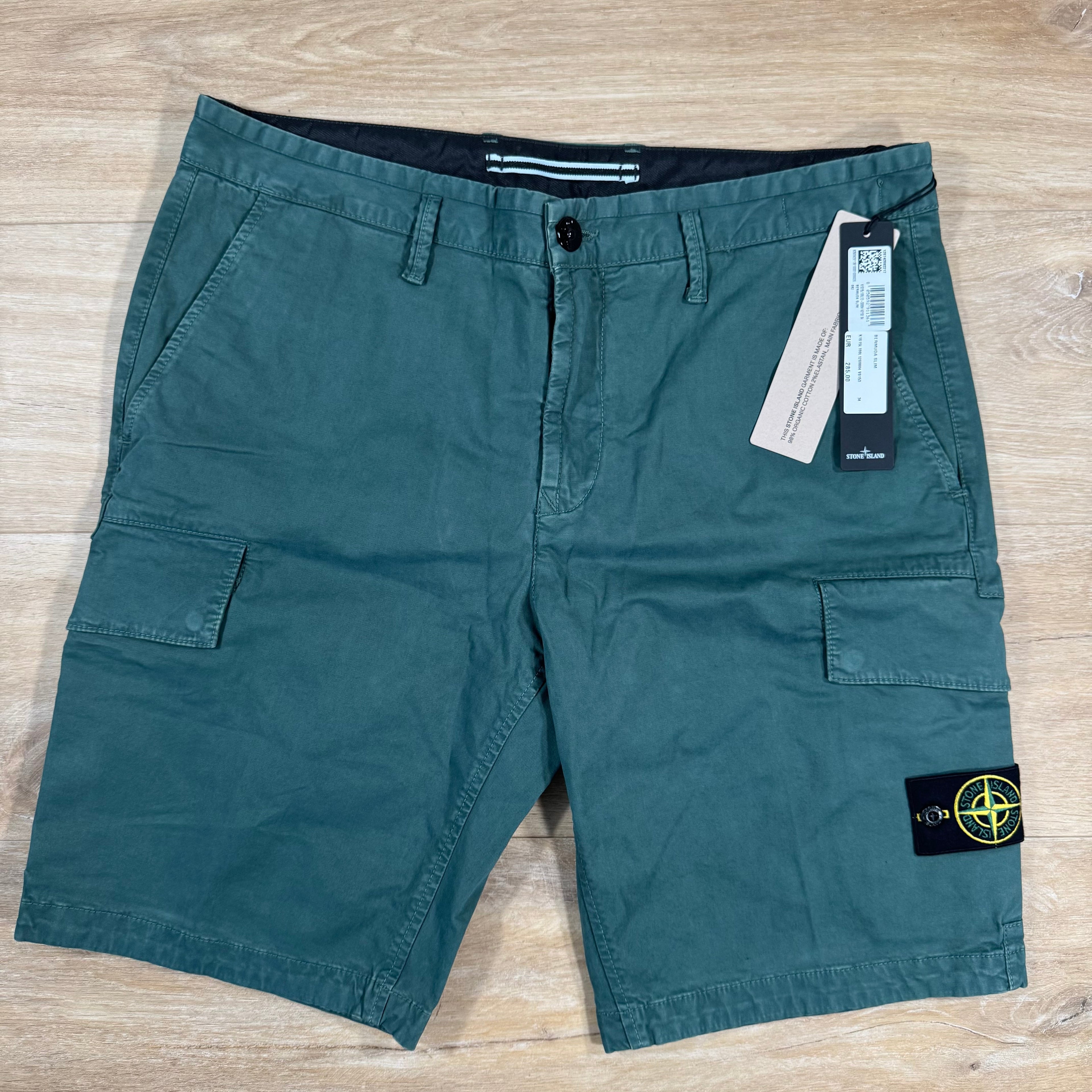 Stone Island Stretch Twill Cargo Shorts in Bottle Green