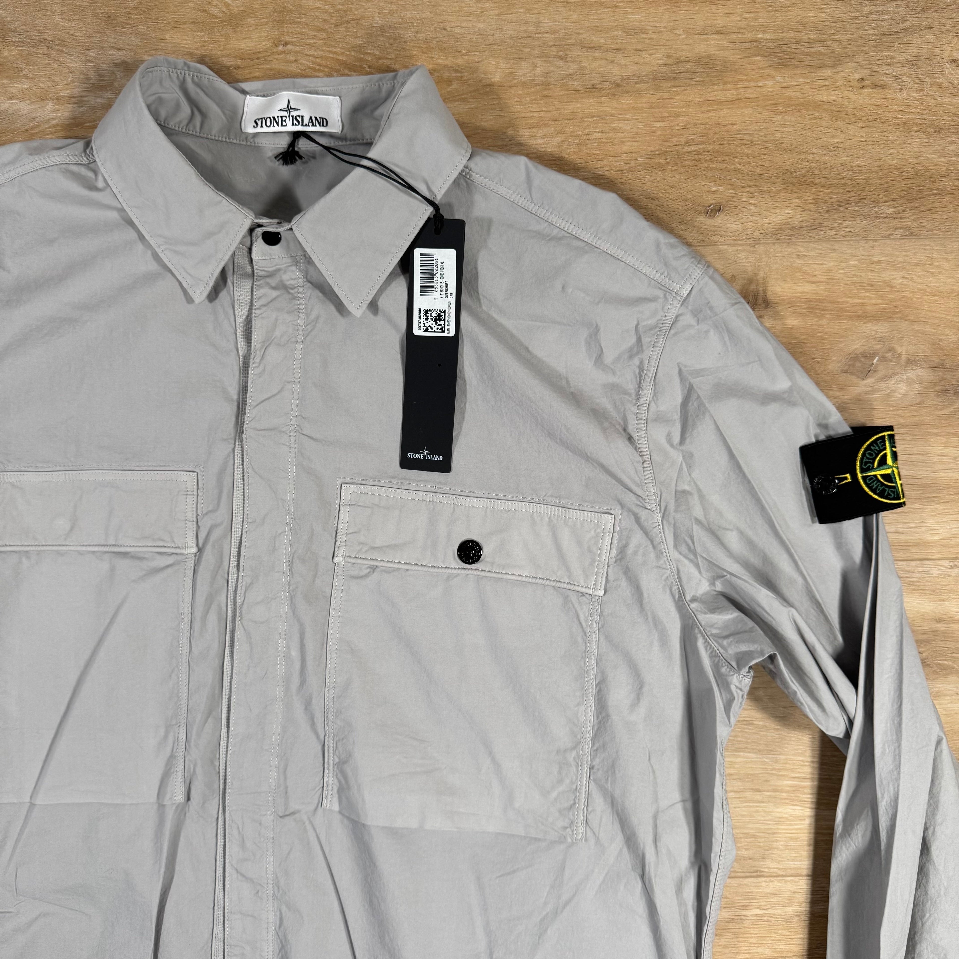 Stone Island Supima Twill Stretch-TC Overshirt in Pearl Grey