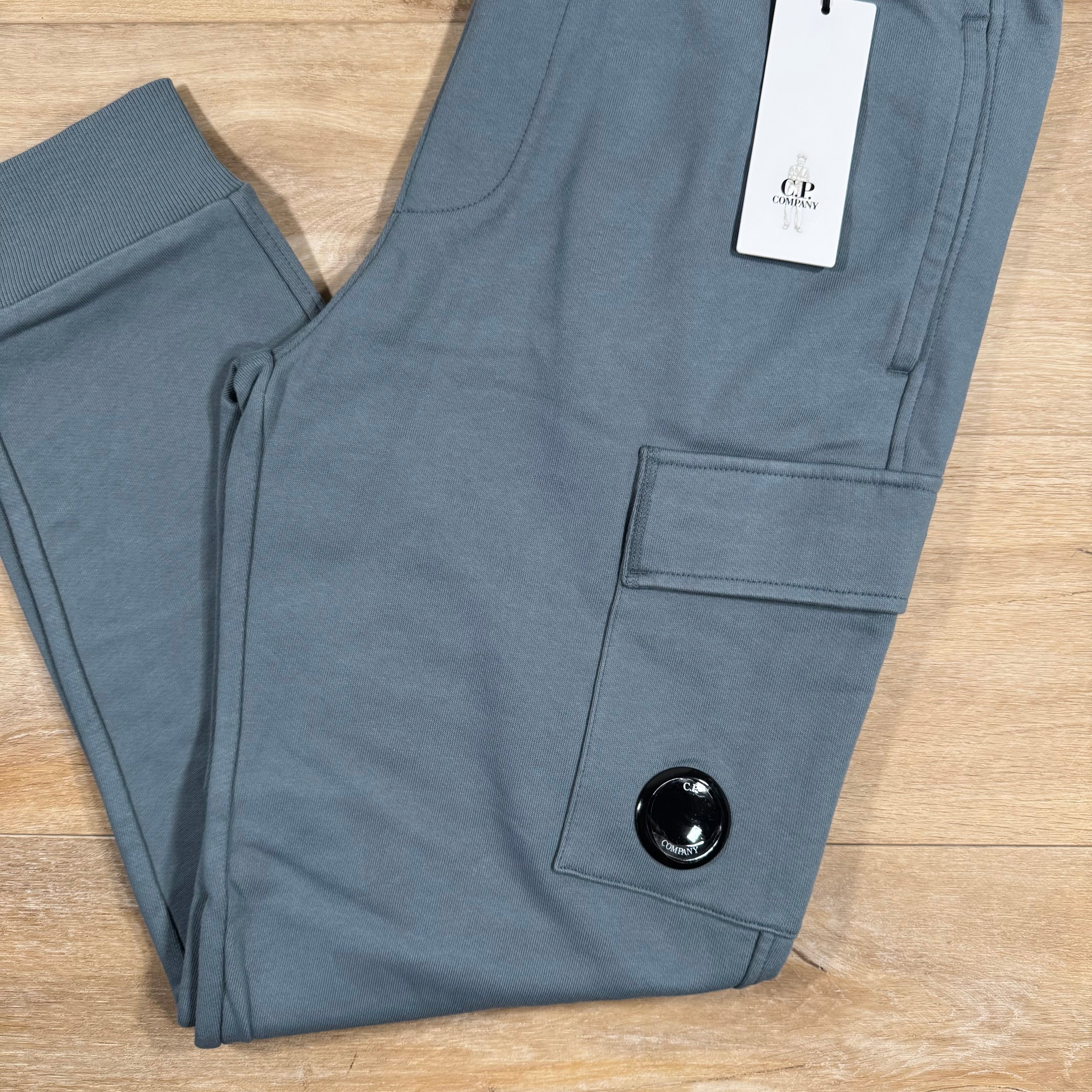 CP Company Diagonal Raised Fleece Lens Sweatpants in Stormy Weather - Blue