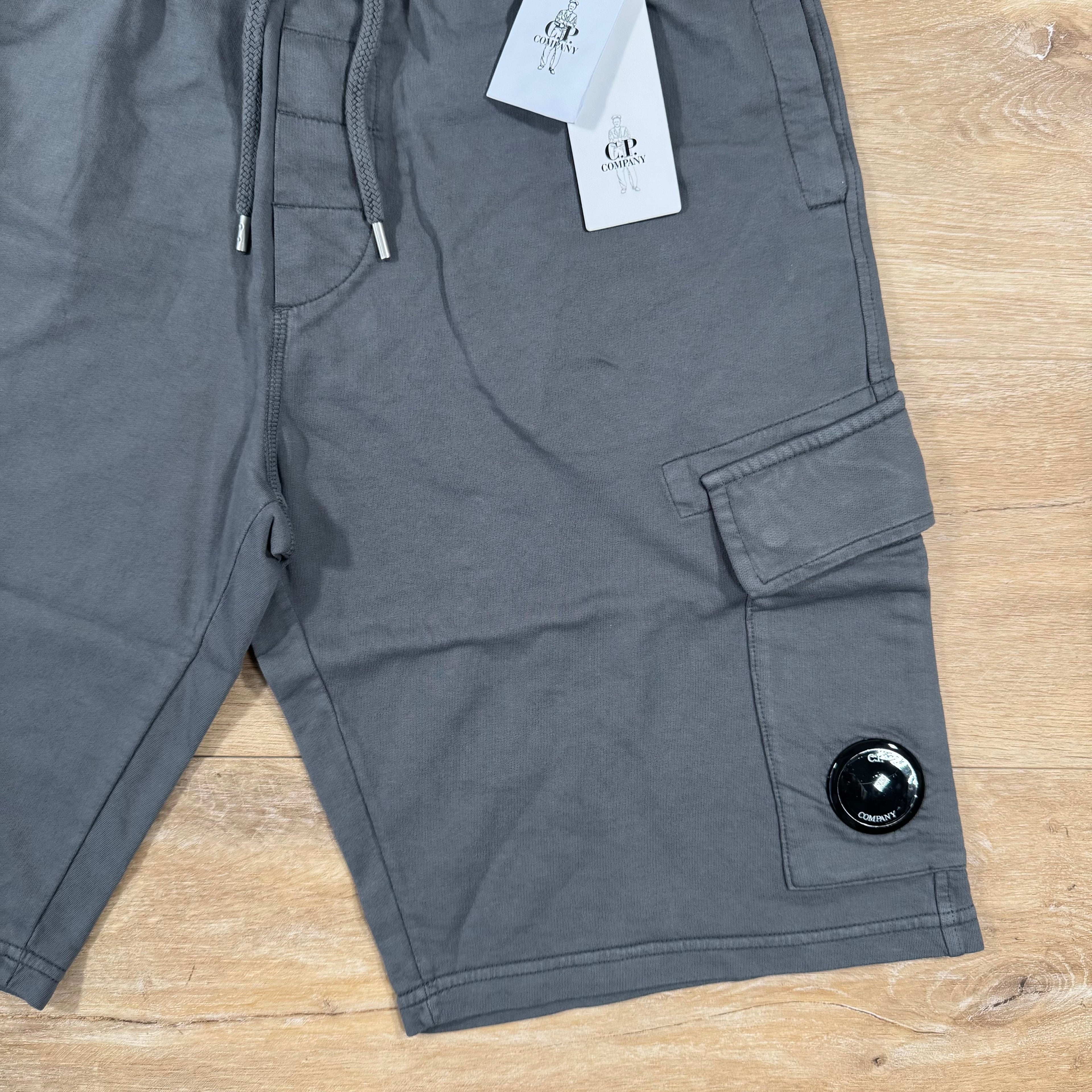 CP Company Light Fleece Cargo Lens Shorts in Smoked Pearl - Grey