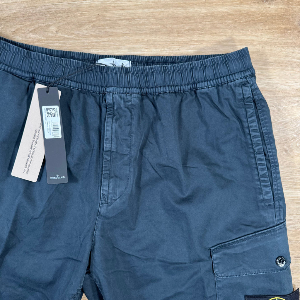 Stone Island Organic Stretch Cotton Cargo Bermuda Shorts in Navy