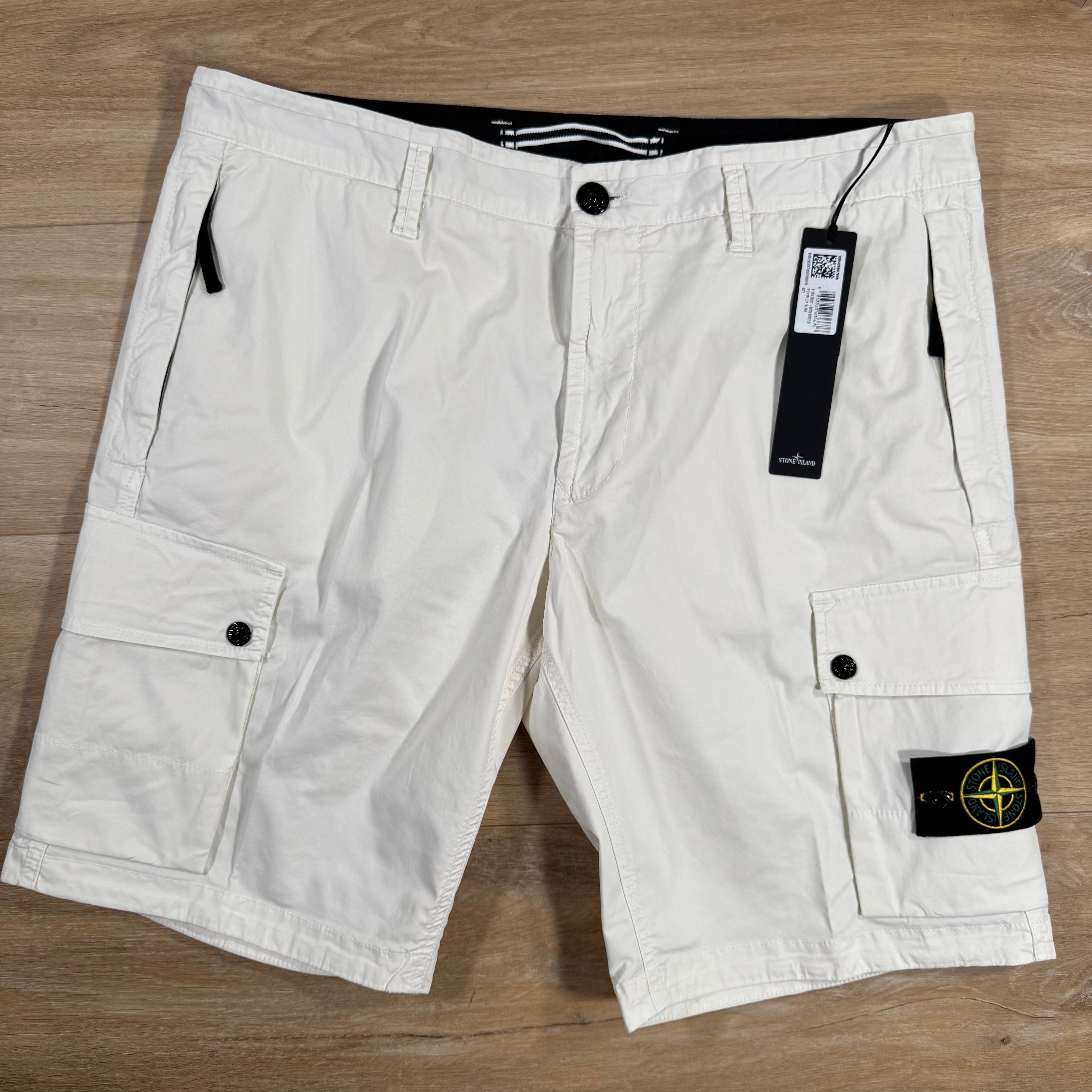 Stone Island Supima Twill Stretch-TC Cargo Bermuda Shorts in Ivory