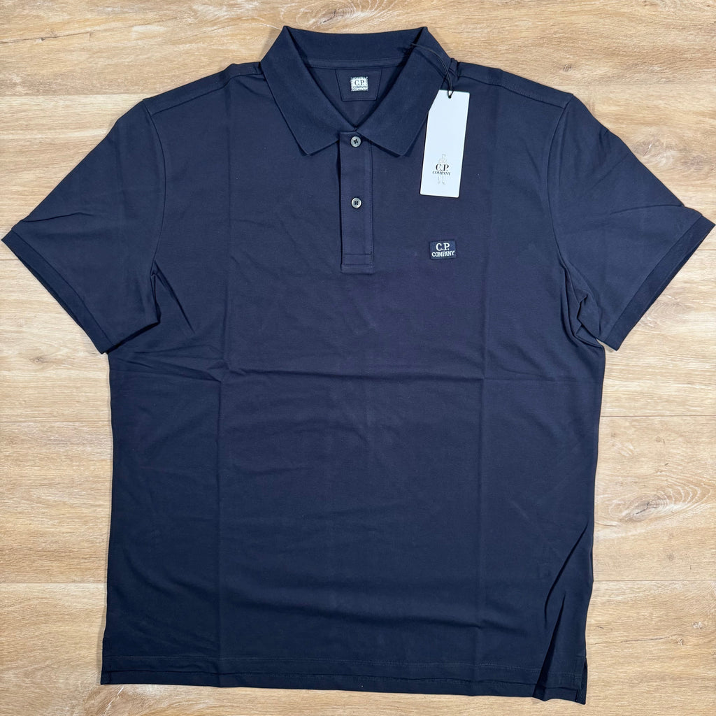 CP Company Stretch Piquet Logo Polo Shirt in Black Sand