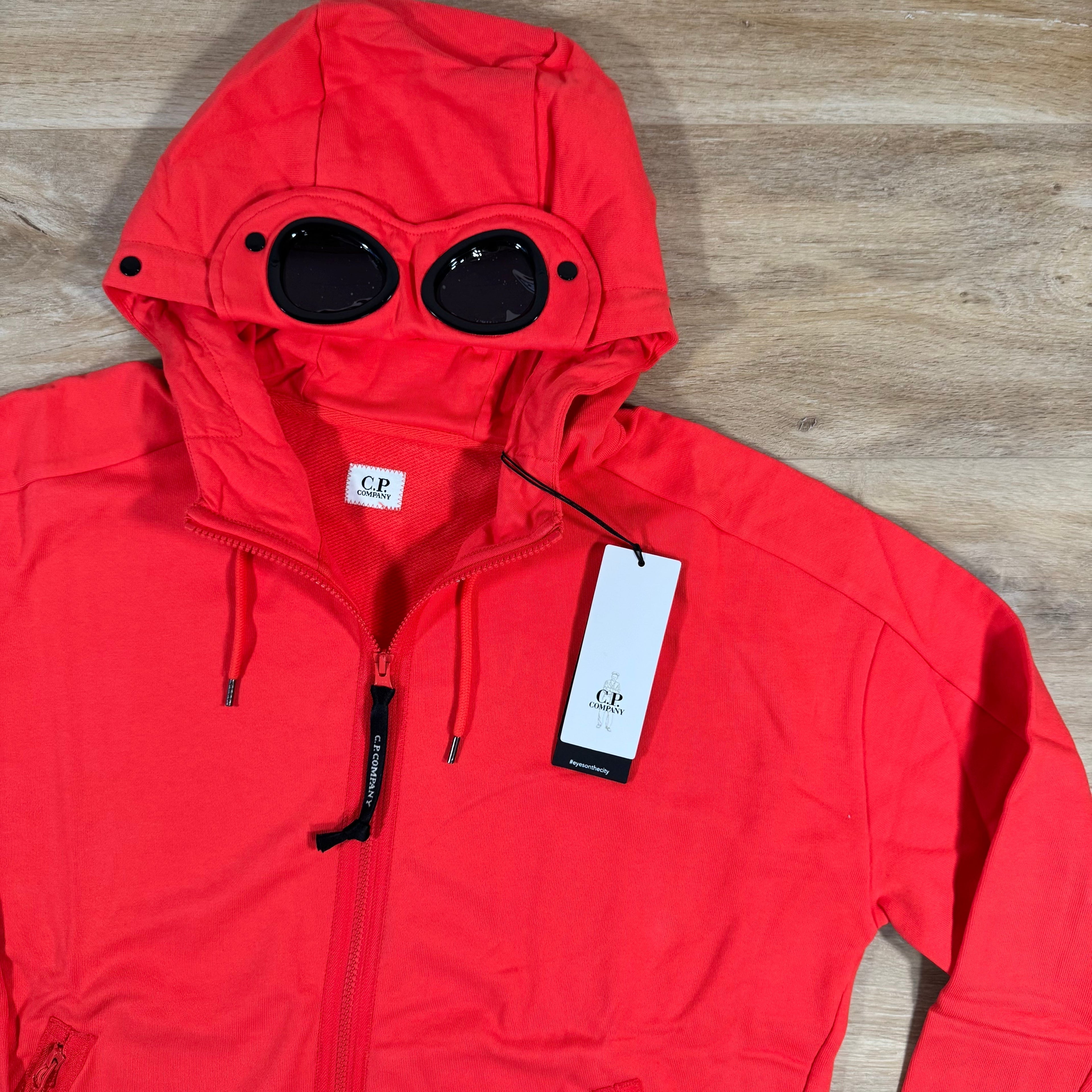 CP Company Diagonal Raised Fleece Goggle Hoodie in Poinciana Orange