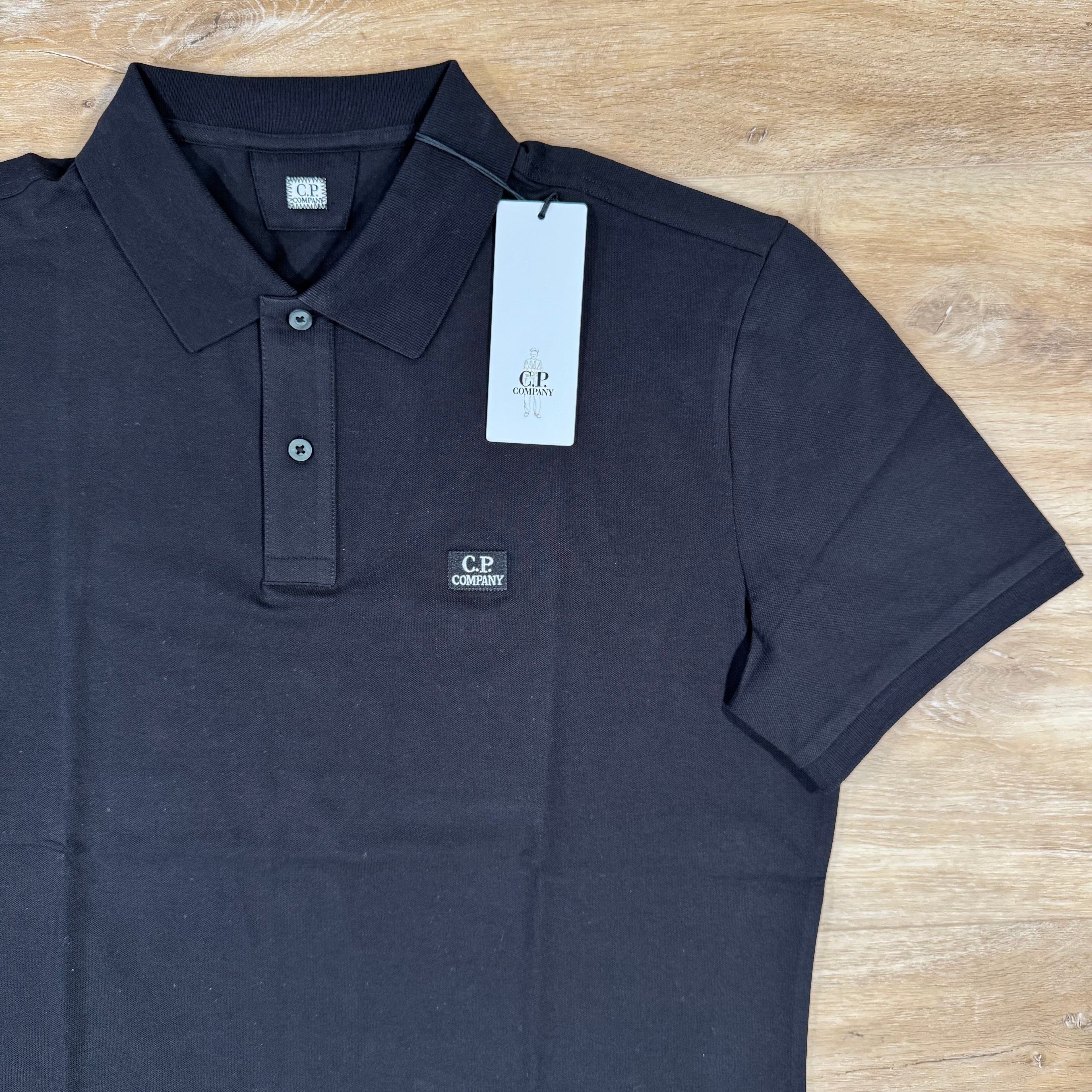 CP Company Stretch Piquet Logo Polo Shirt in Navy
