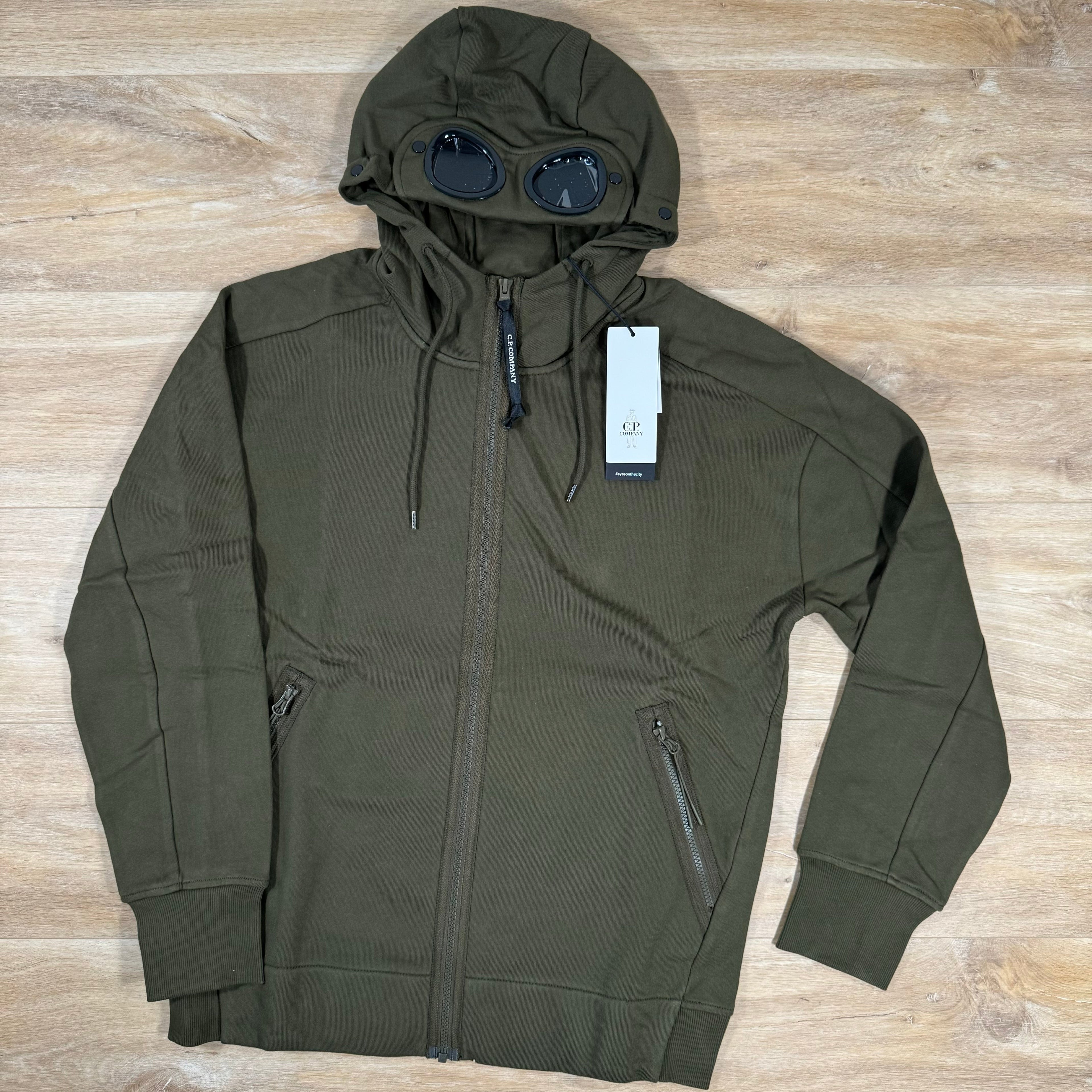 CP Company Diagonal Raised Fleece Goggle Hoodie in Ivy Green